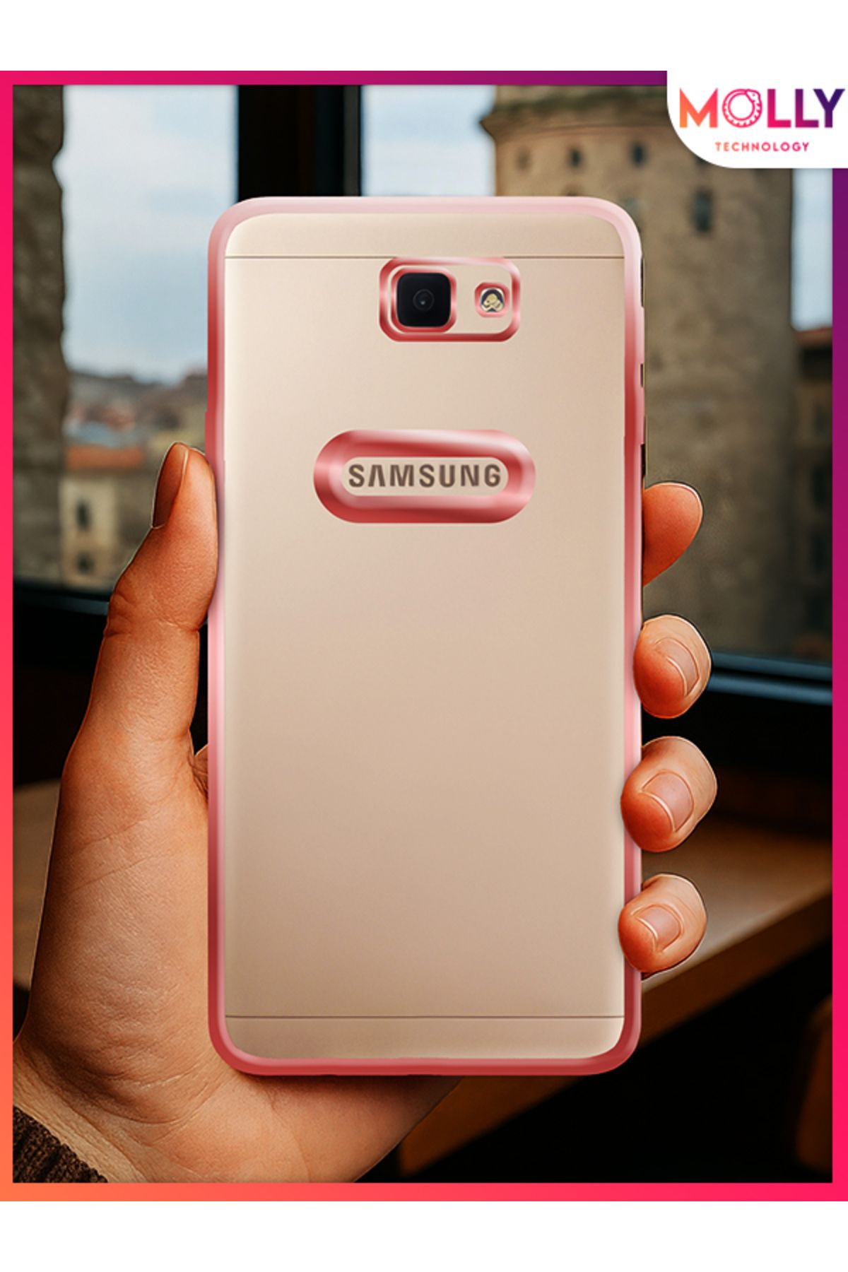 Molly Samsung Galaxy J7 Prime İçin Kenarları Rose Lens Koruyuculu Lou Lazer Şeffaf Silikon Kılıf