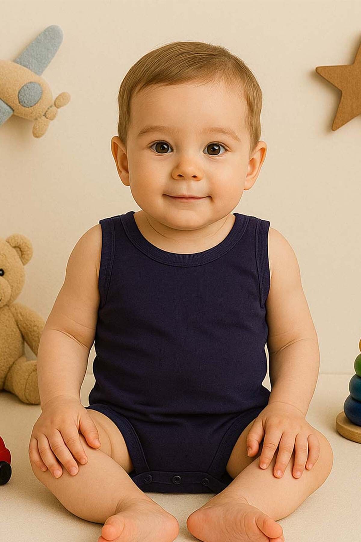 MYZİ STORE Bebek Yenidoğan Askılı Basic Bisiklet Yaka %100 Pamuk Atlet Çıtçıtlı Badi Body