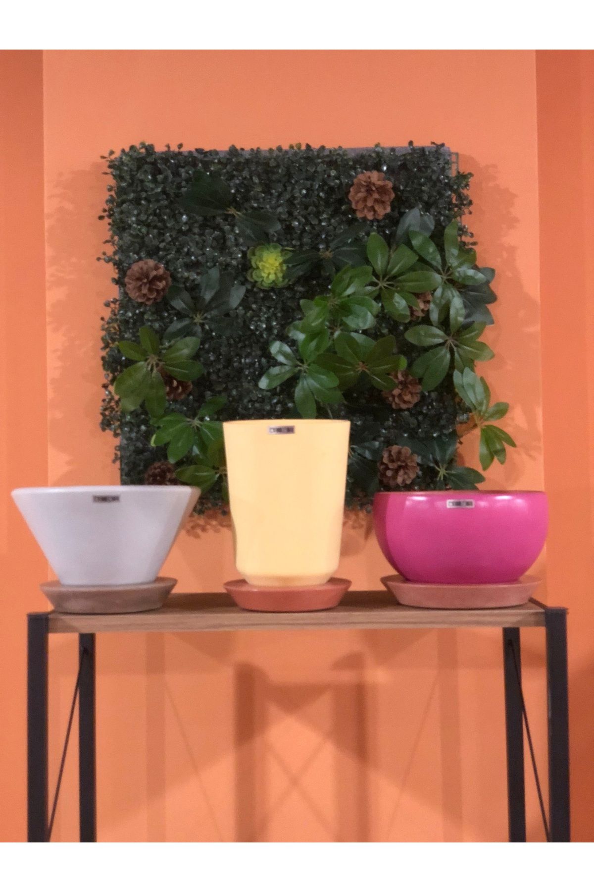 TRSPLASTİK Modern Tasarım , El Yapımı , 3 lü Set , Renkli Beton Saksı