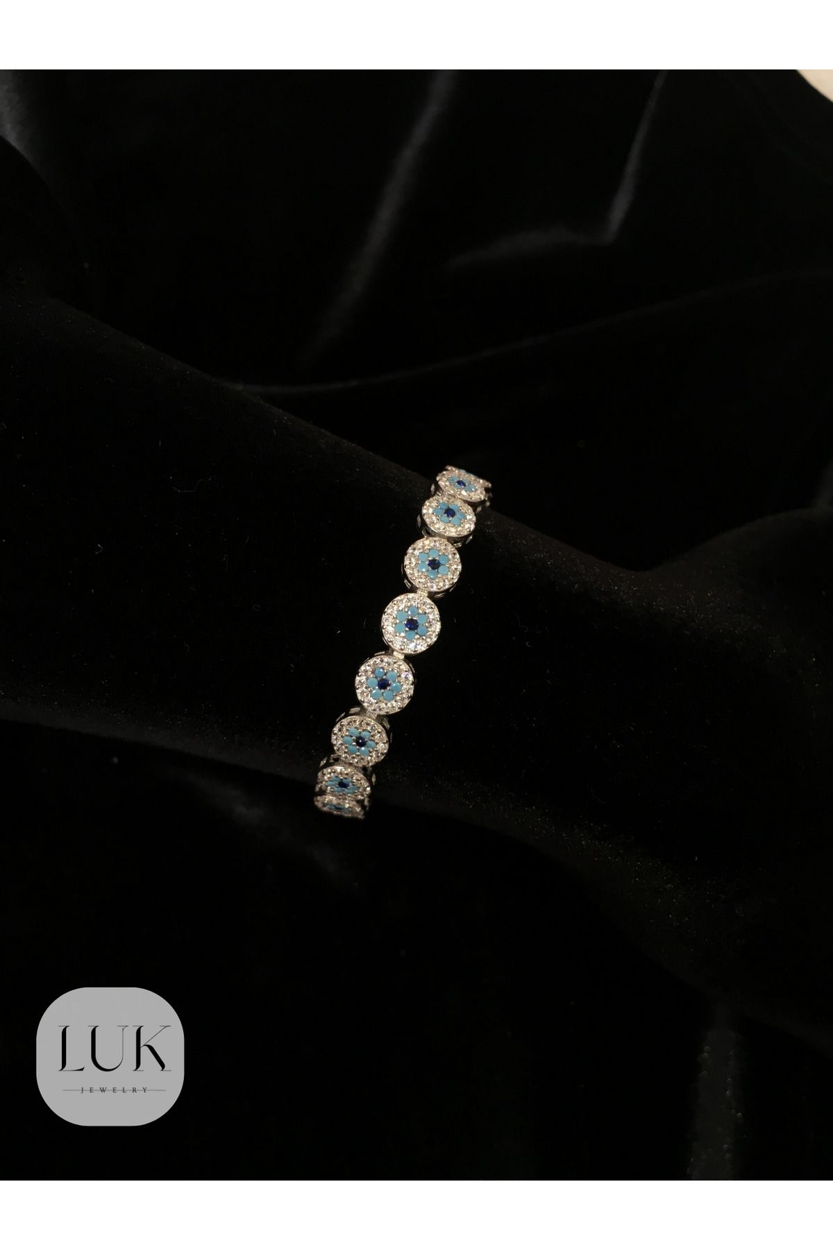 LUK JEWELRY 925 AYAR TAŞLI MAVİ ÇİÇEKLİ BİLEKLİK