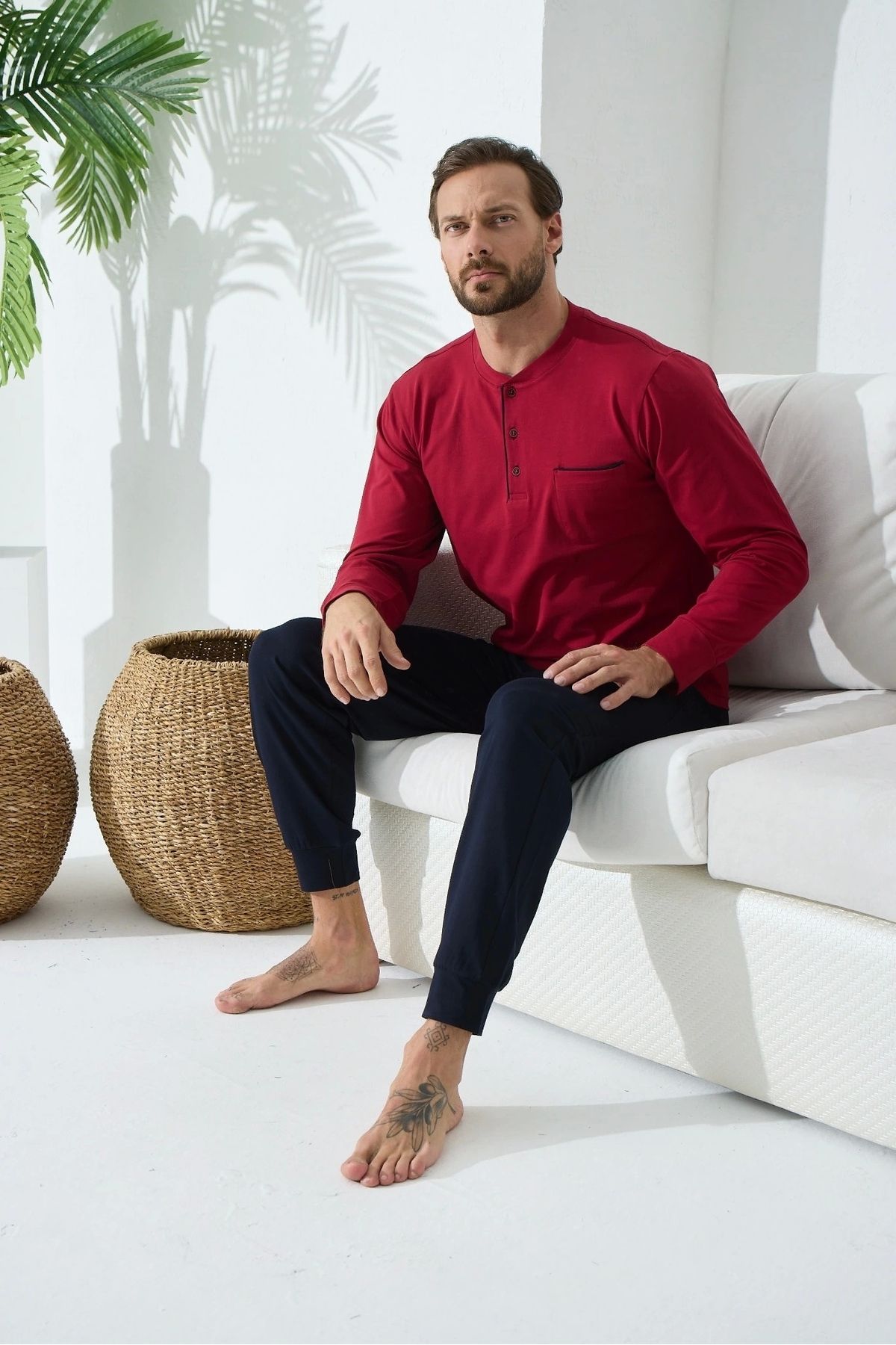 GiyimCity Erkek Midi Yaka Pijama Takım
