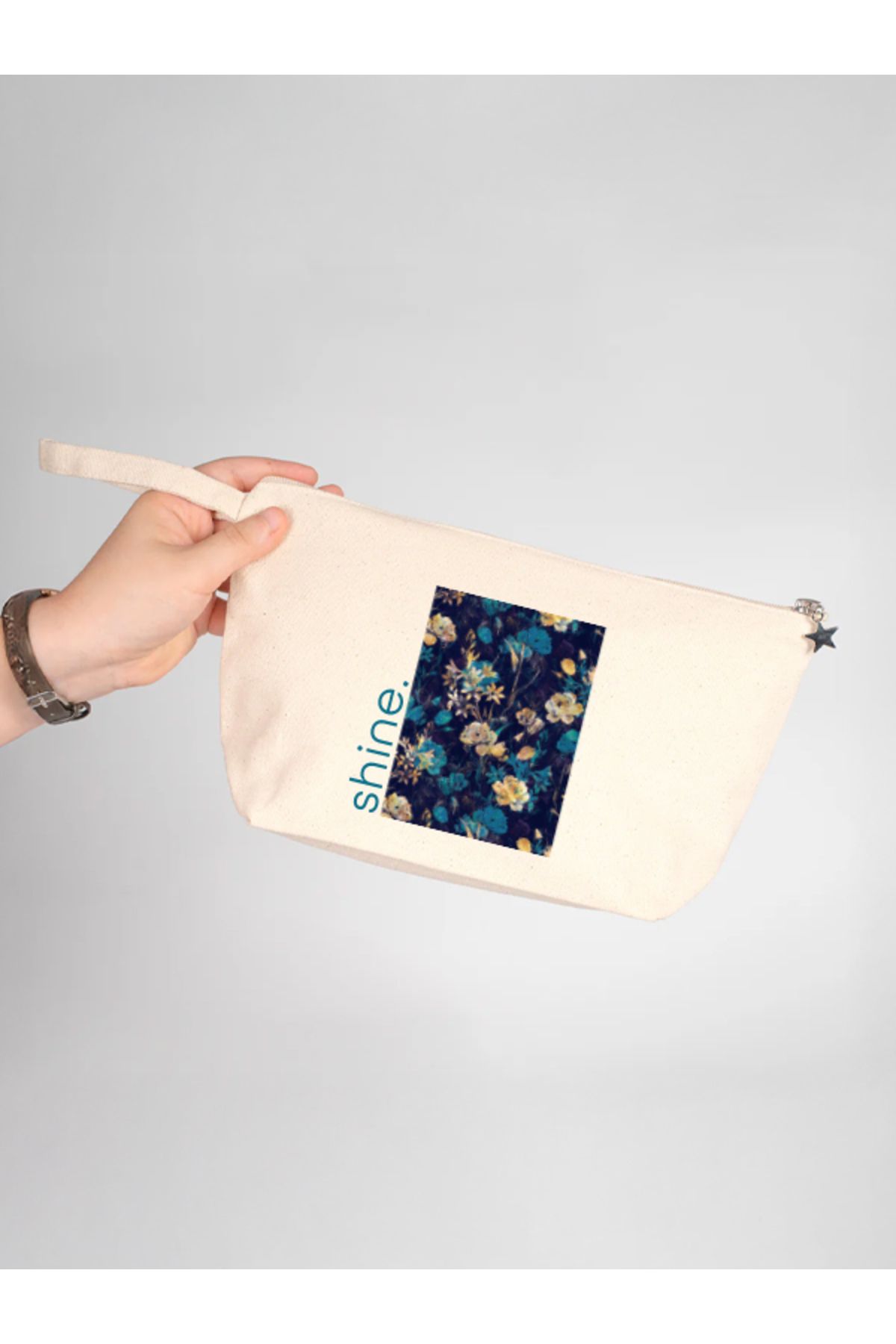 GEDENE Çiçek Kolajı Detaylı Ham Renk Büyük Boy Clutch Çanta