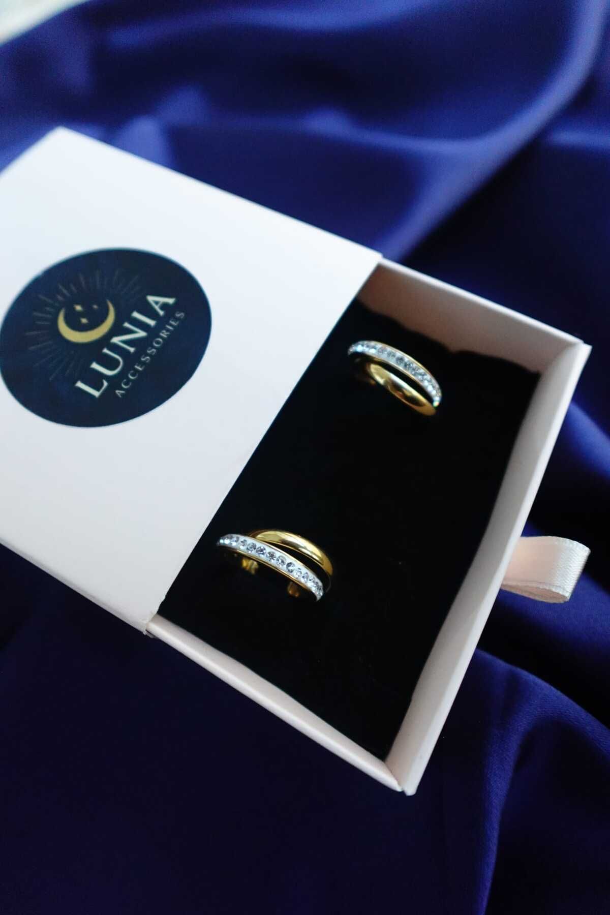 Lunia accessories Zirkon Taşlı Sarmal Çelik Halka Küpe