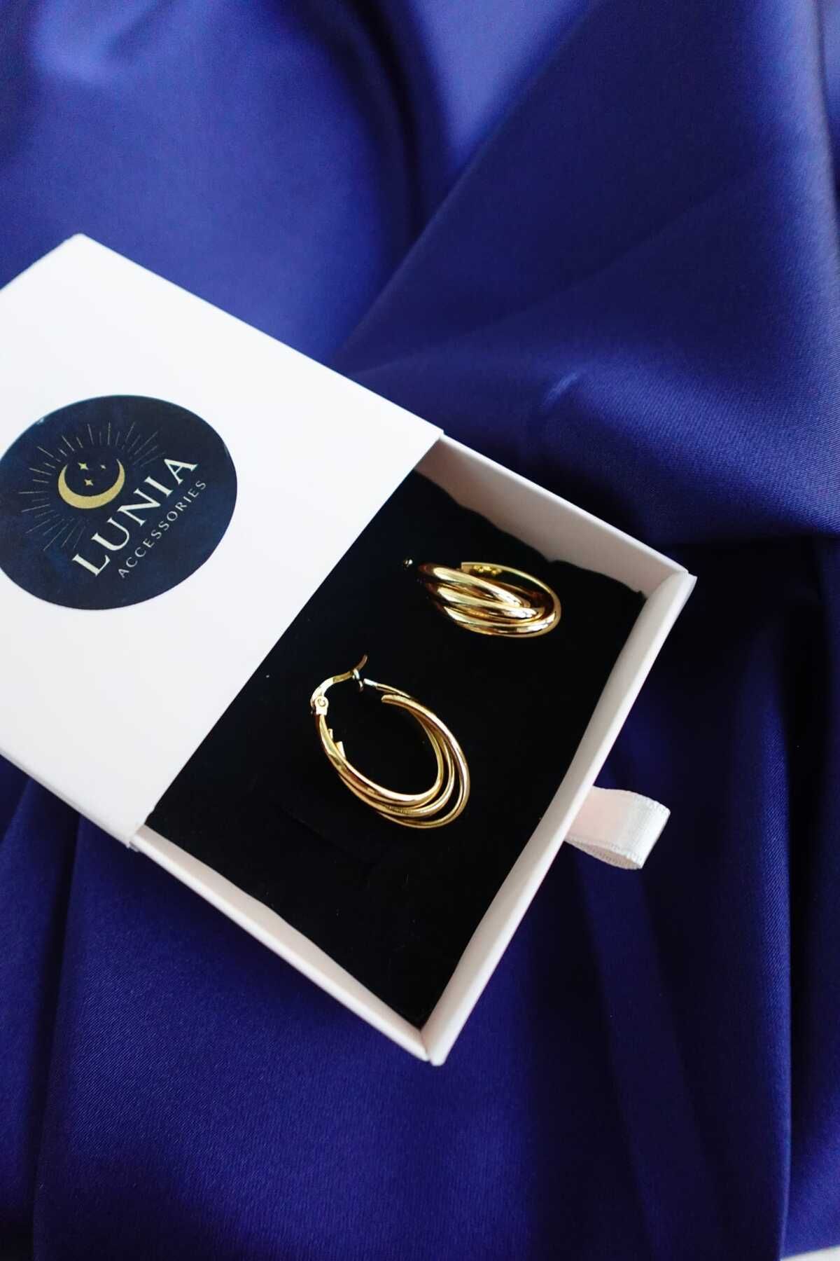 Lunia accessories Üçü Bir Oval Çelik Halka Küpe