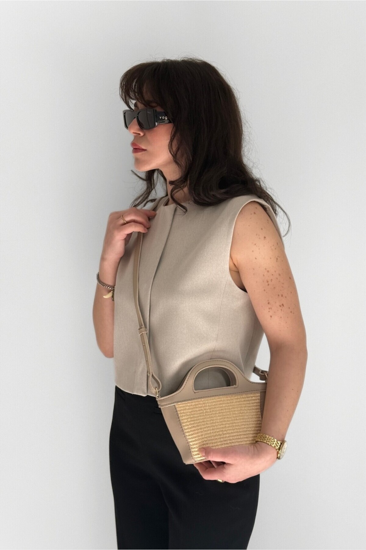 Yuka Atelier Willow Faux Leather Detailed Cross-Use Mini Straw
