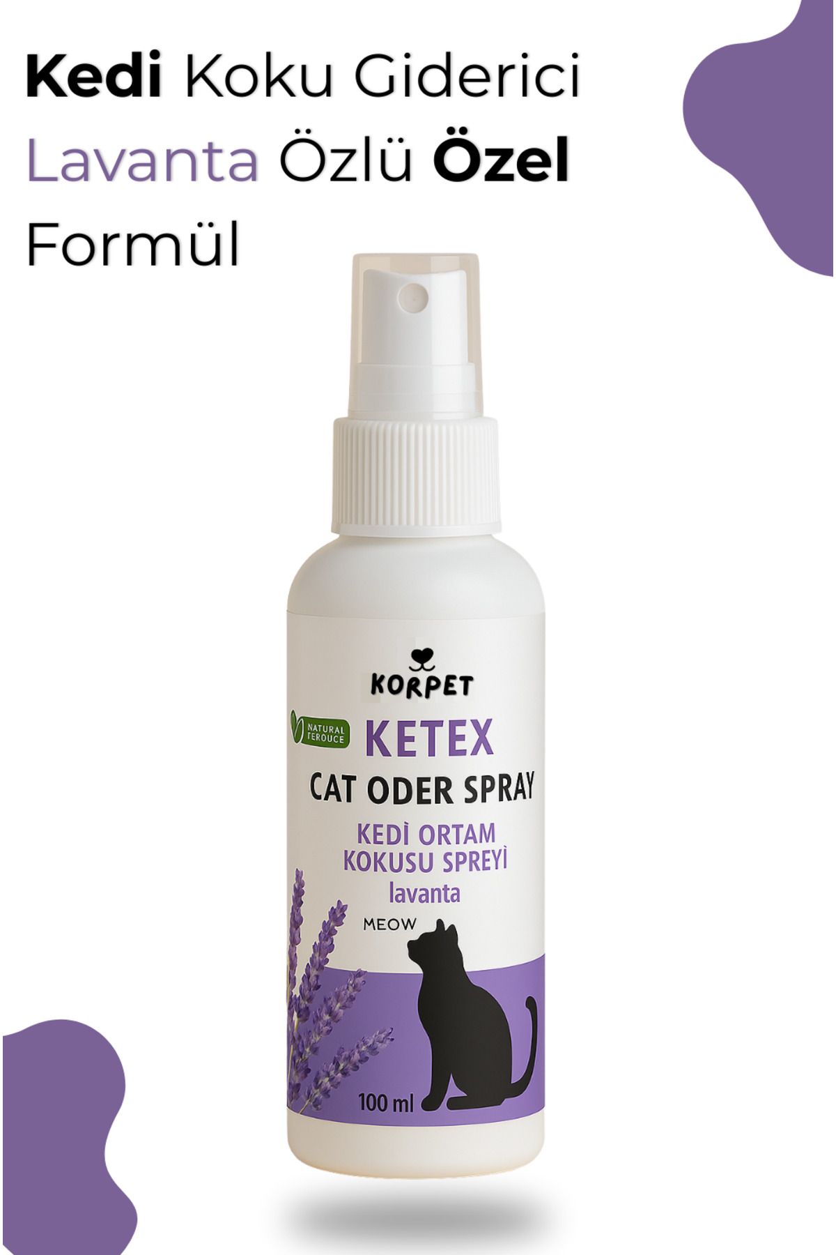 KorPet Kedi Ortam Koku Giderici Sprey - Ketex Doğal Lavanta & Bitkisel Formül (100 ML)