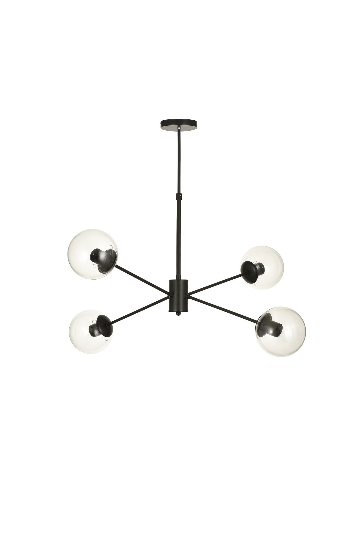 Avizemoda Pinza 4 lü Şeffaf Camlı Salon Oturma Odası Modern Kollu Avize - (Siyah)
