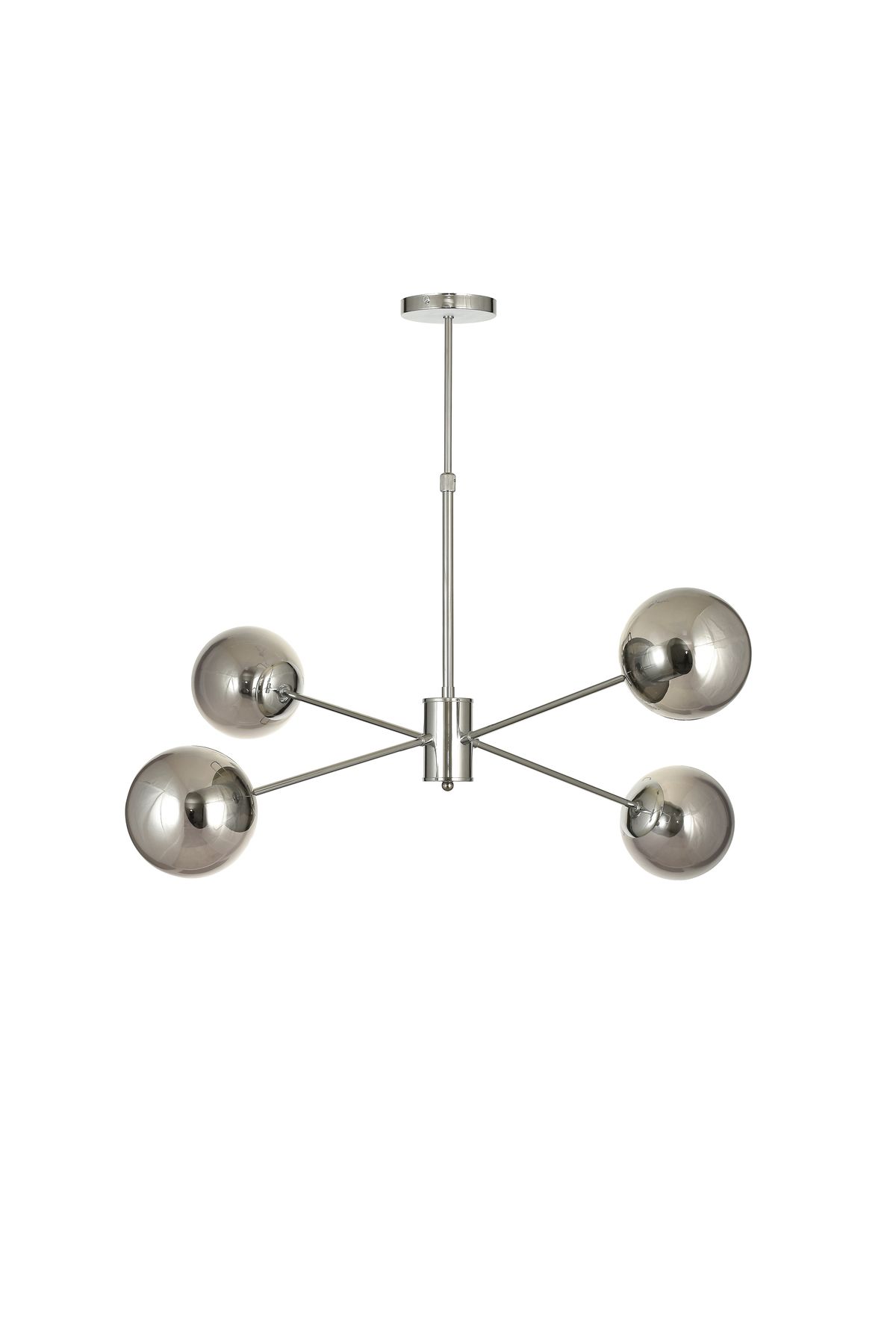Avizemoda Pinza 4 lü Füme Camlı Salon Oturma Odası Modern Kollu Avize - (Krom Kaplama)