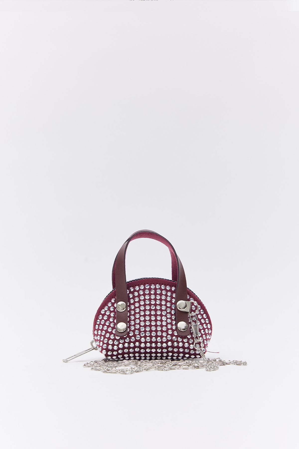 Shanta Bordo C11 Taşlı Mini Boy Zincirli Tek Bölmeli Suni Deri Kadın Cüzdan B:7 E:10 G:6