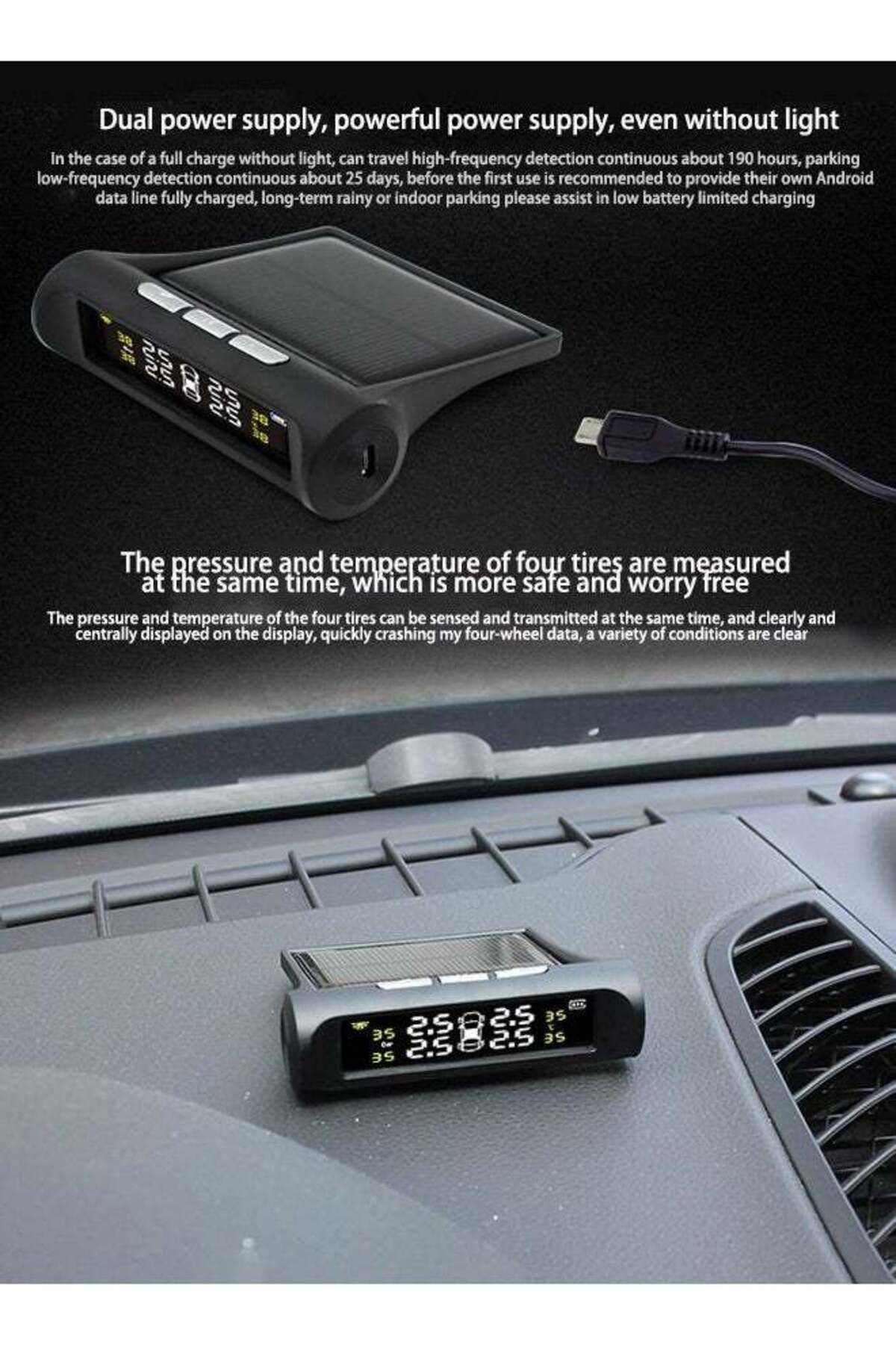 fulina-Tire Pressure Monitor, 4 Built-In Sensors, 6 Reminder Modes, Digital Lcd Display, Suitable for Cars 6