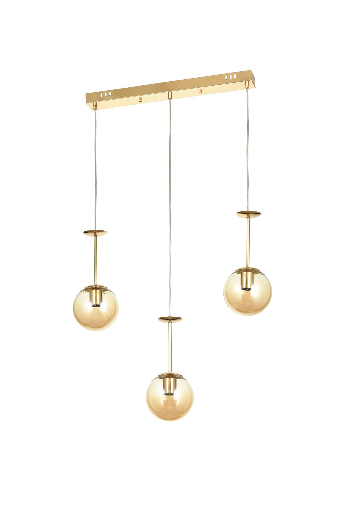 Avizemoda Pinza 3 lü Yemek Masası Üstü Bal Camlı Modern Sarkıt Avize - (Gold Kaplama)