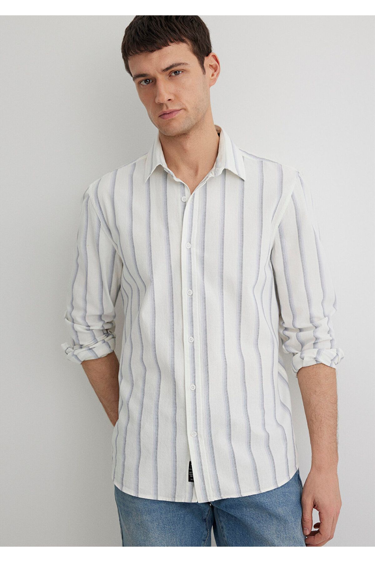 Mavi Koszula W Paski Biała Slim Fit / Slim Cut -87737 Mężczyzna - M