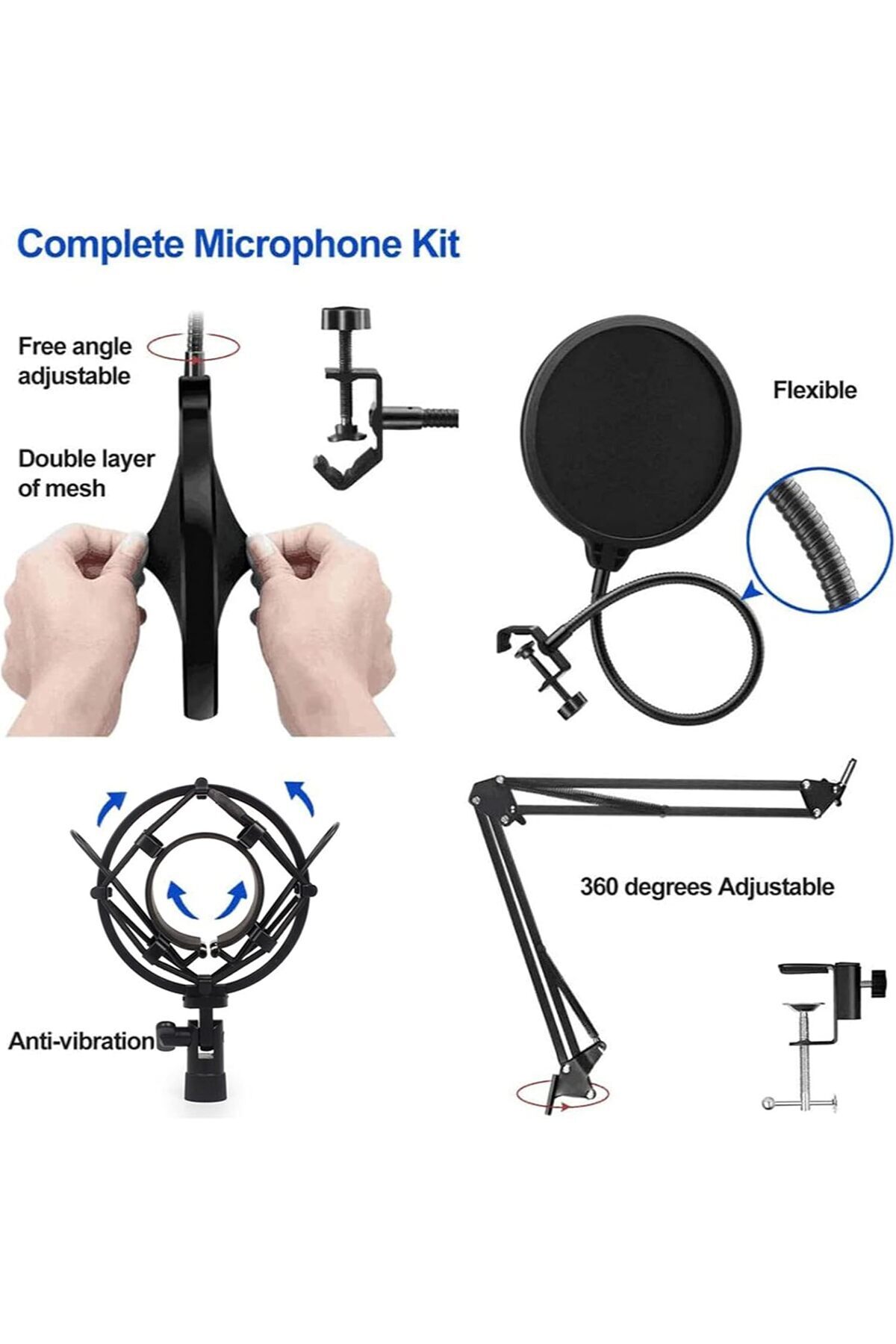 fulina-Microphone Set, With Stand, 3 Nozzle Guards, Sound Card, Easy to Operate and Suitable for Beginners 5