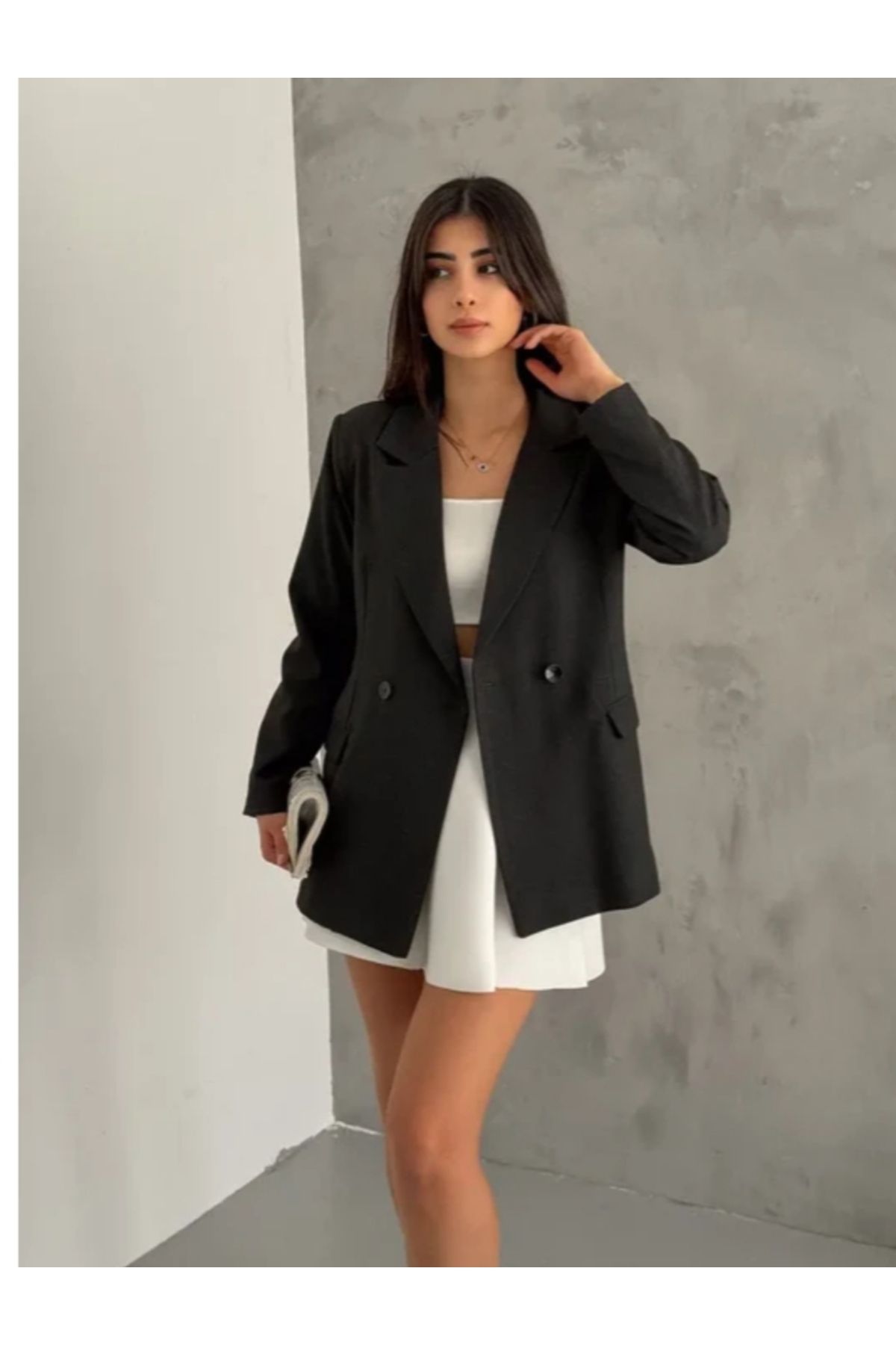 MODA Kadın Çift Düğmeli Poliviskon Ceket