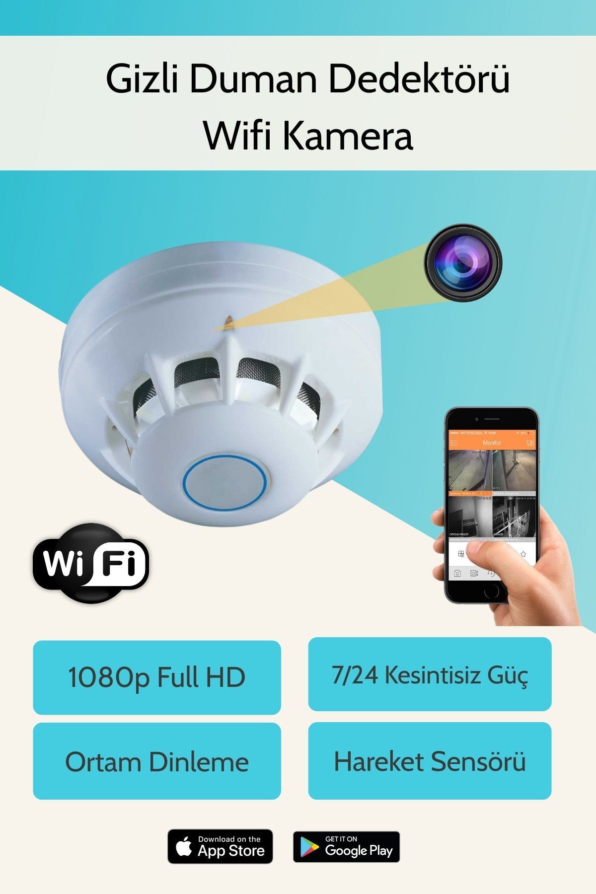 BDG Teknoloji Uzaktan İzlenebilir Gizli Duman Dedektörü Wifi Kamera