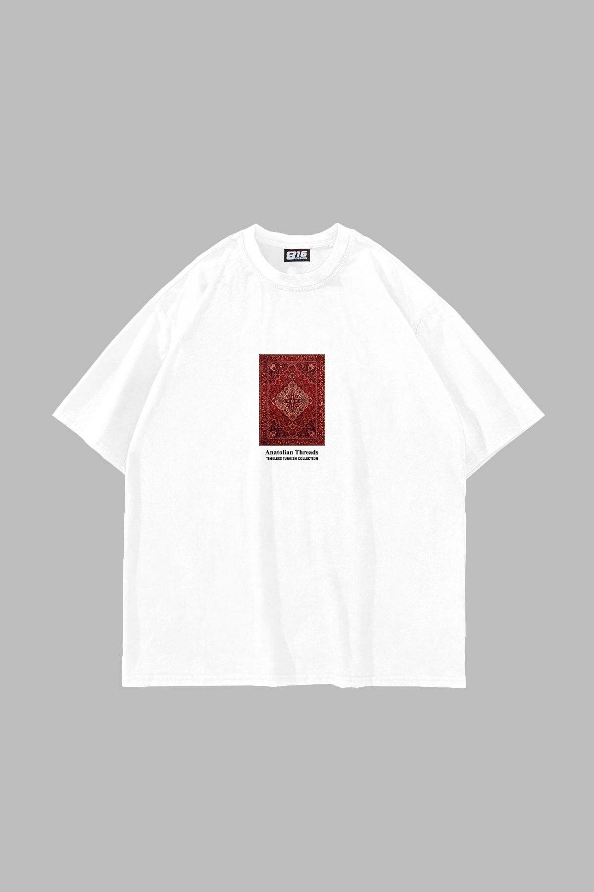 Sekizbiraltı Anatolian Threads Baskılı Oversize Unisex Beyaz Tshirt