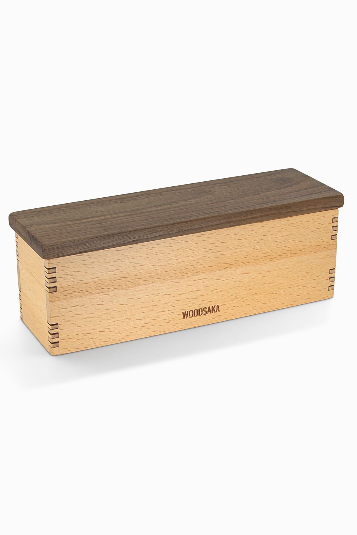 Woodsaka Mutfak İçin Sağlıklı Ahşap Saklama Kutusu - Gürgen & Ceviz - 23.8cm x 6.8cm x 7.5cm