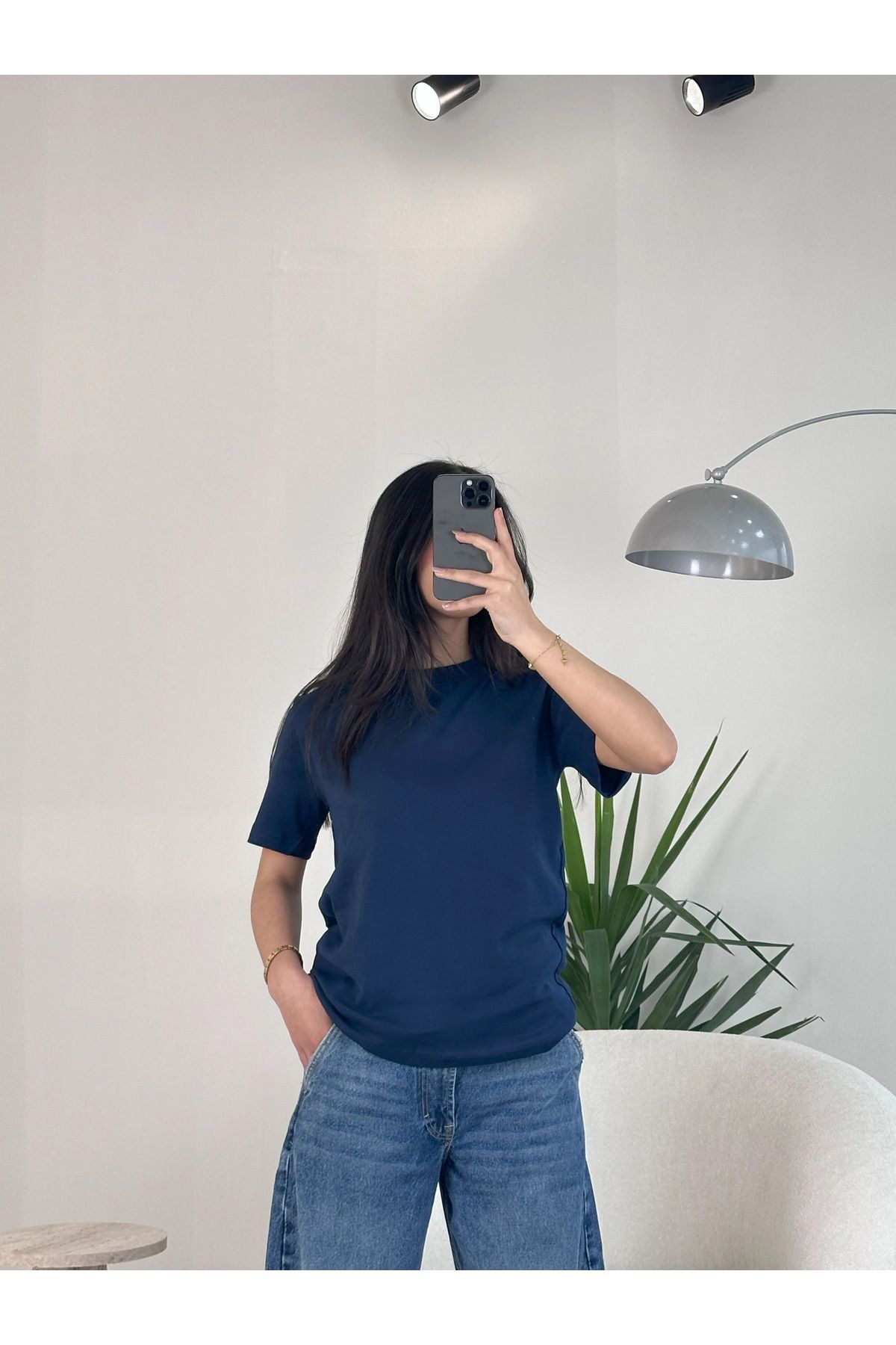 Kyra Studios 0011 Muadil Lacivert Basic T-shirt