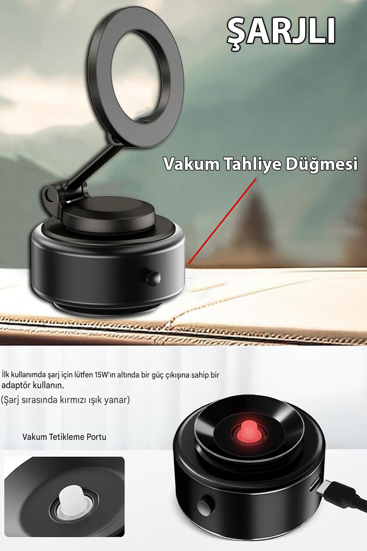 nextbuy 360Dönebilen Ayarlanabilir Araç İçi Tutucu Kullanılabilen Vakumlu Şarjlı Magsafe Telefon Tutucu D28