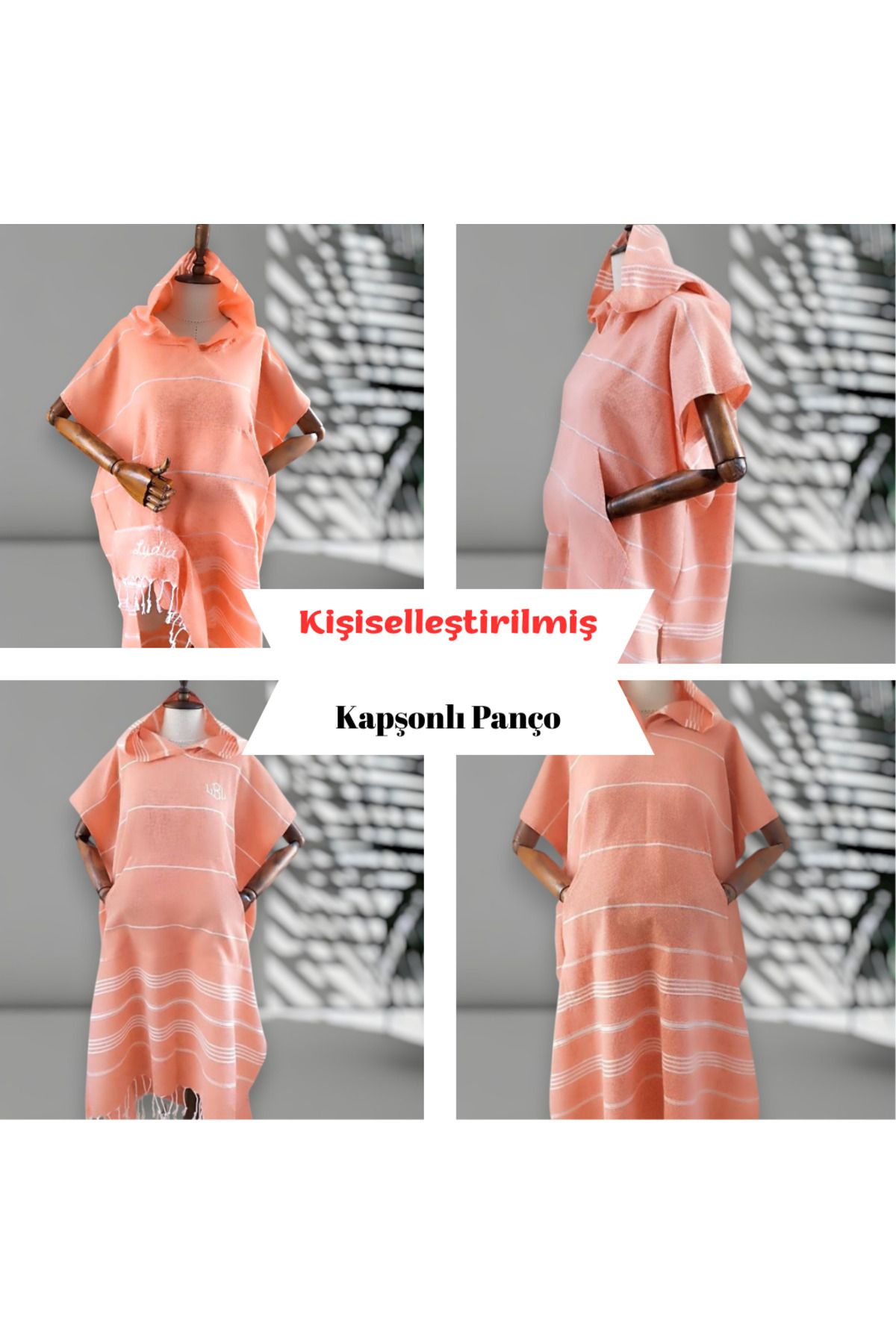 CHIMARIVA Kişiye Özel Nakışlı Kapüşonlu Plaj Pançosu | %100 Pamuk Peştamal Kumaş | İsim Yazılı Havlu Poncho
