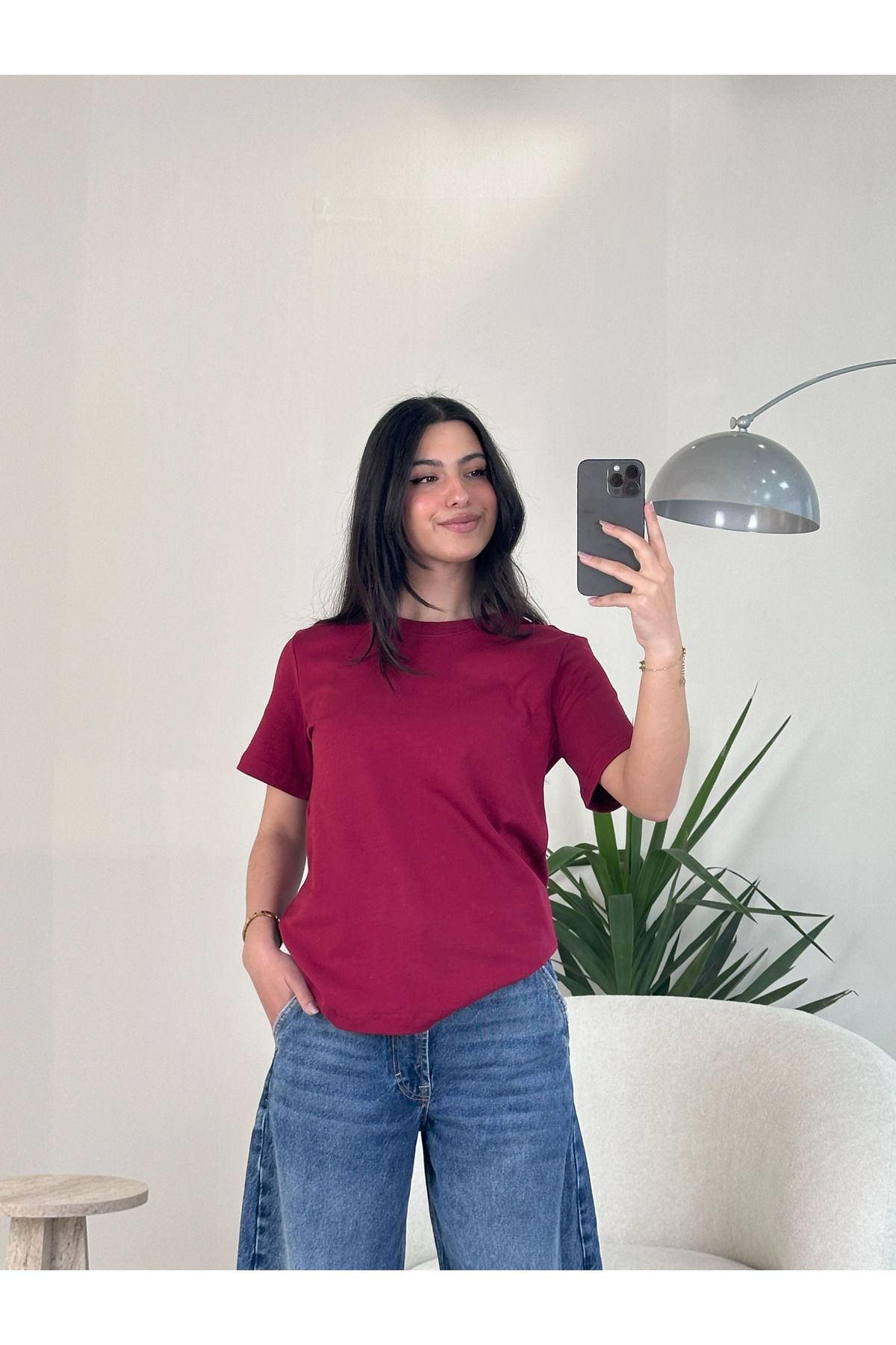 Kyra Studios 0011 Muadil Bordo Basic T-shirt