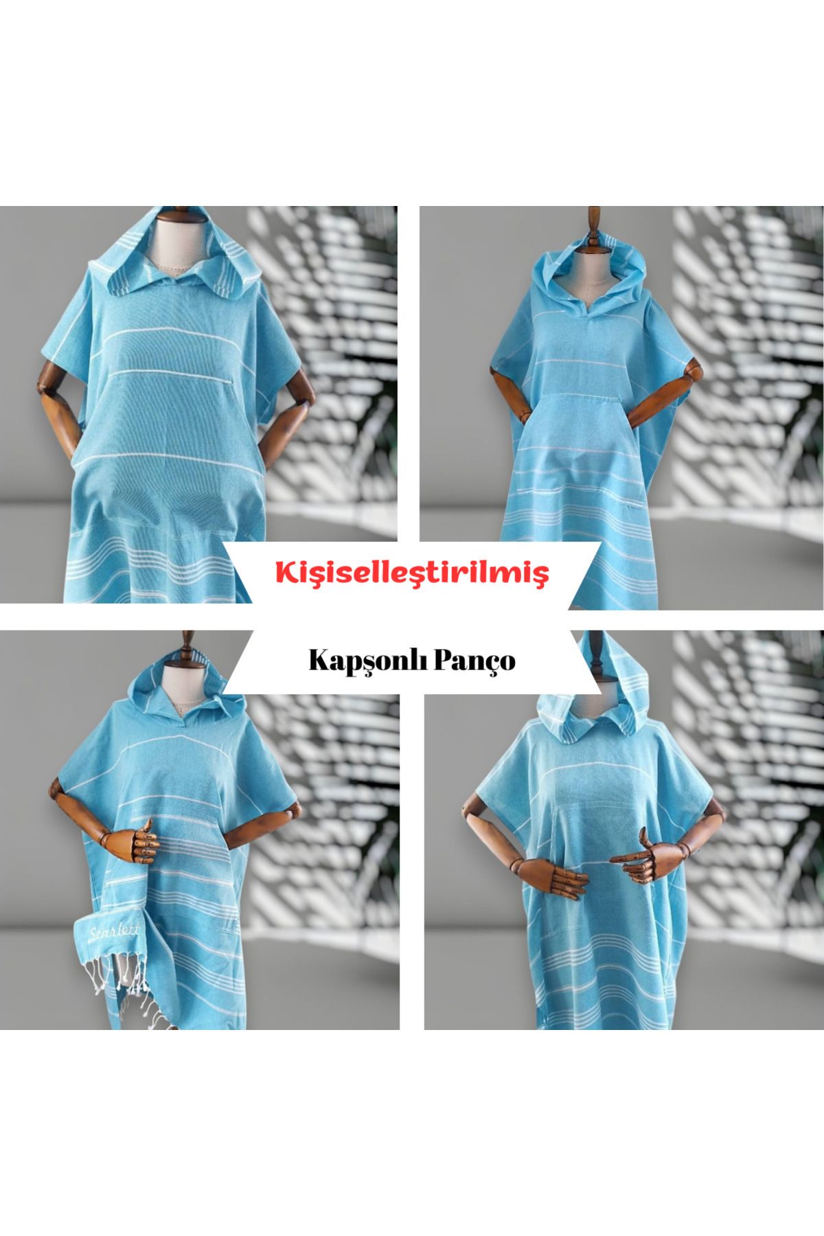 CHIMARIVA Kişiye Özel Nakışlı Kapüşonlu Plaj Pançosu | %100 Pamuk Peştamal Kumaş | İsim Yazılı Havlu Poncho