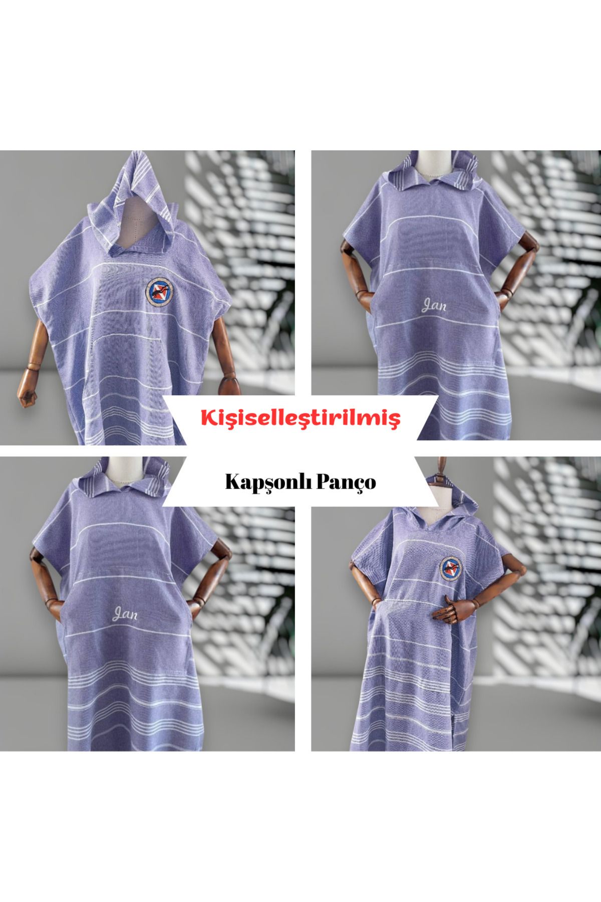 CHIMARIVA Kişiye Özel Nakışlı Kapüşonlu Plaj Pançosu | %100 Pamuk Peştamal Kumaş | İsim Yazılı Havlu Poncho