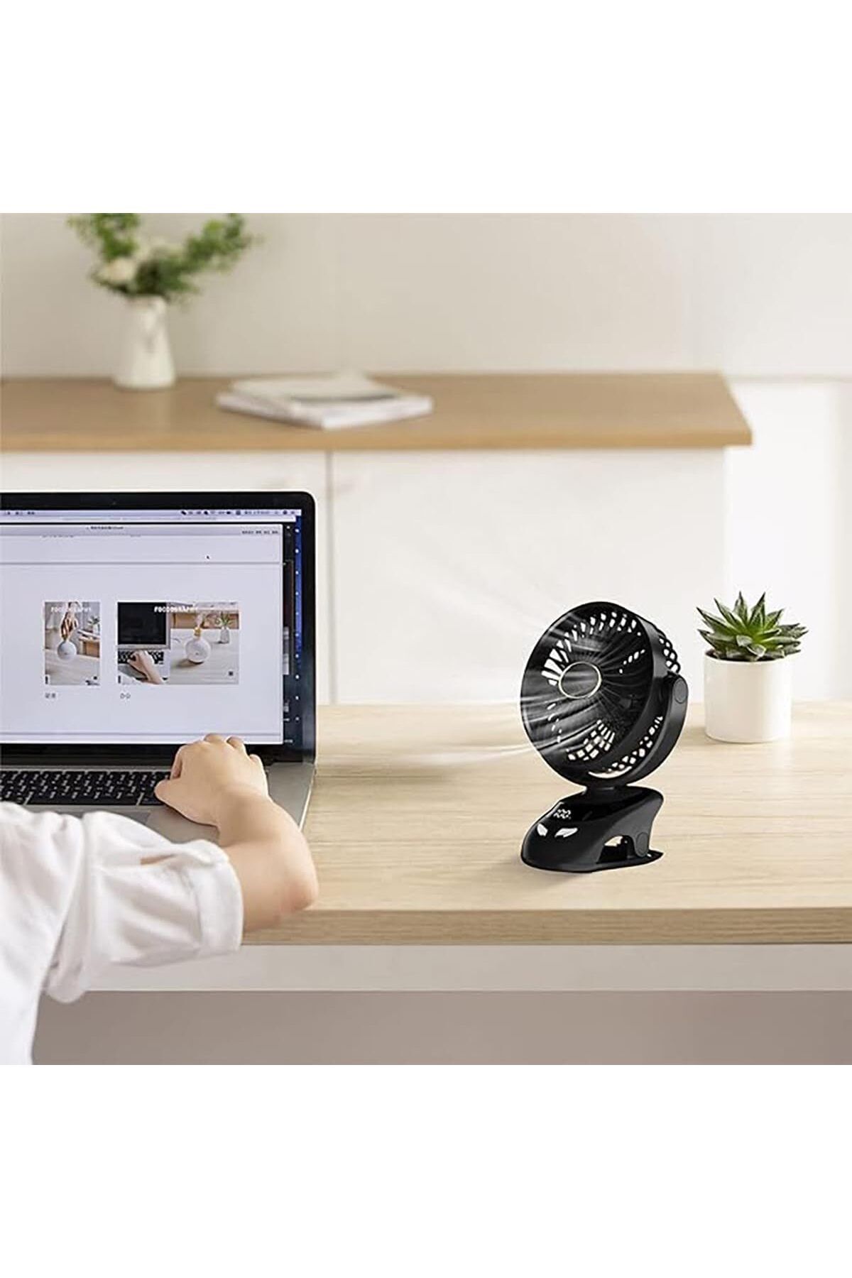 fulina-Portable compact clip-on fan, rechargeable, with LED display, 5 silent settings, 360° rotation 5