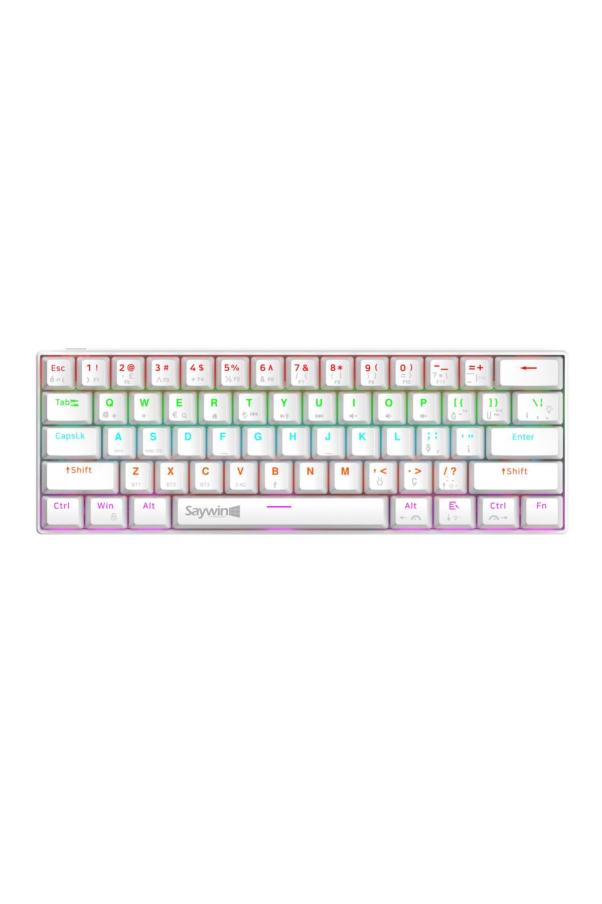 SAYWİN 3 Modlu Türkçe Q Tuş Dizilimi RGB Mekanik Oyuncu Klavye KB610 Beyaz