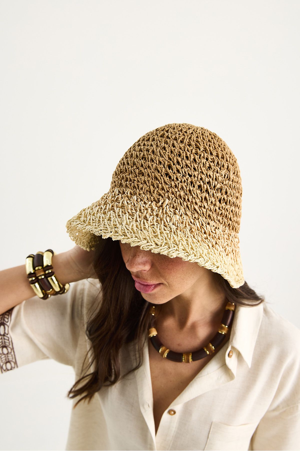 Bianco Lucci-Women's Gradient Color Transition Hand Knitted Straw Hat 14404 60801008 5