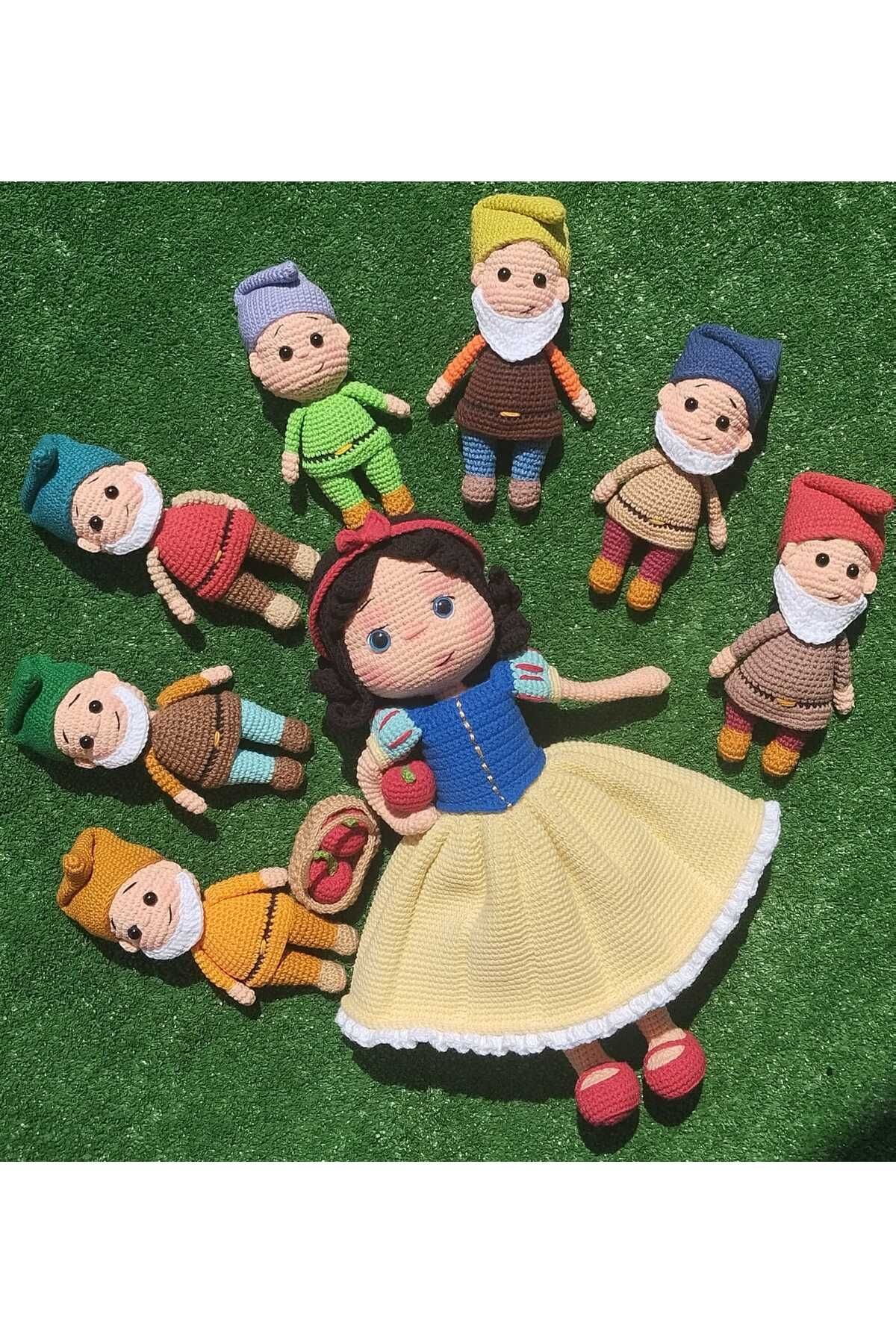 elemeğiürünler Pamuk Prenses Örgü Bebek 34cm Ve Yedi Cüceler