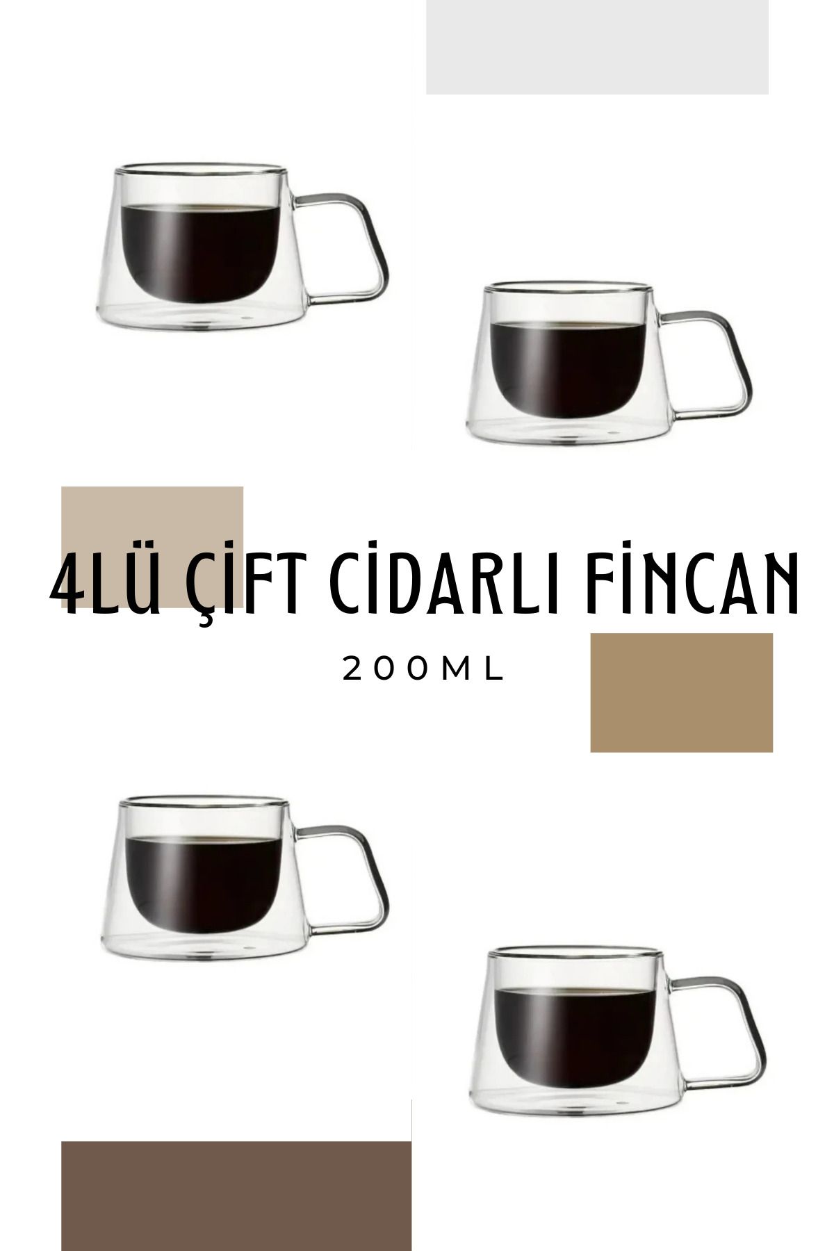 Home Çift Cidarlı Şık Cam Fincan Espresso Kahve Çay Bardağı 150 ml