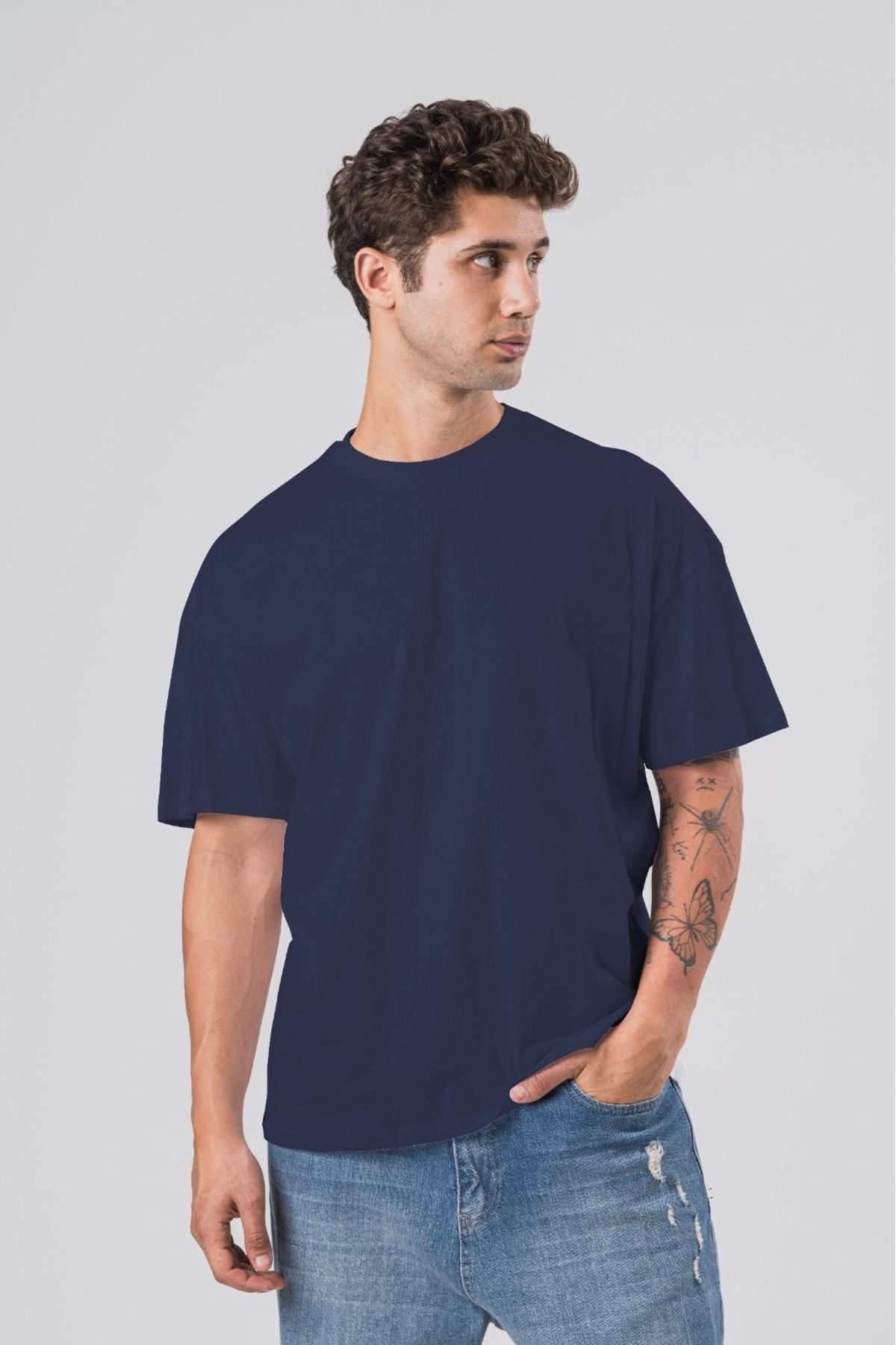 COAL CİTY Erkek Lacivert Oversize Geniş Kesim %100 Organik Pamuk T-shirt