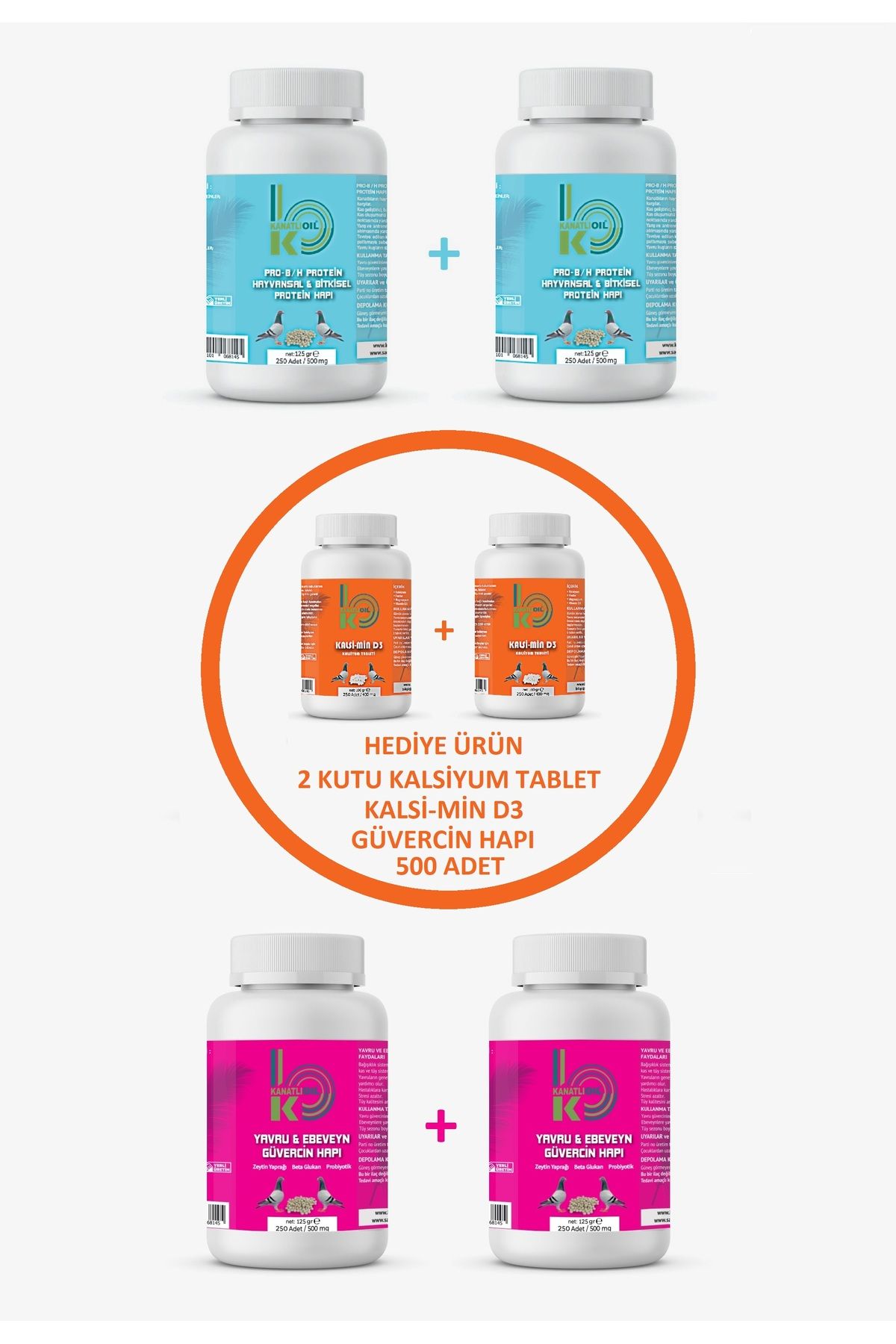 Kanatlı Oil Yavru ve Ebeveyn Güvercin Hapı 2 Kutu + Hayvansal ve Bitkisel Protein Hapı 2 Kutu (Hediyeli Set)