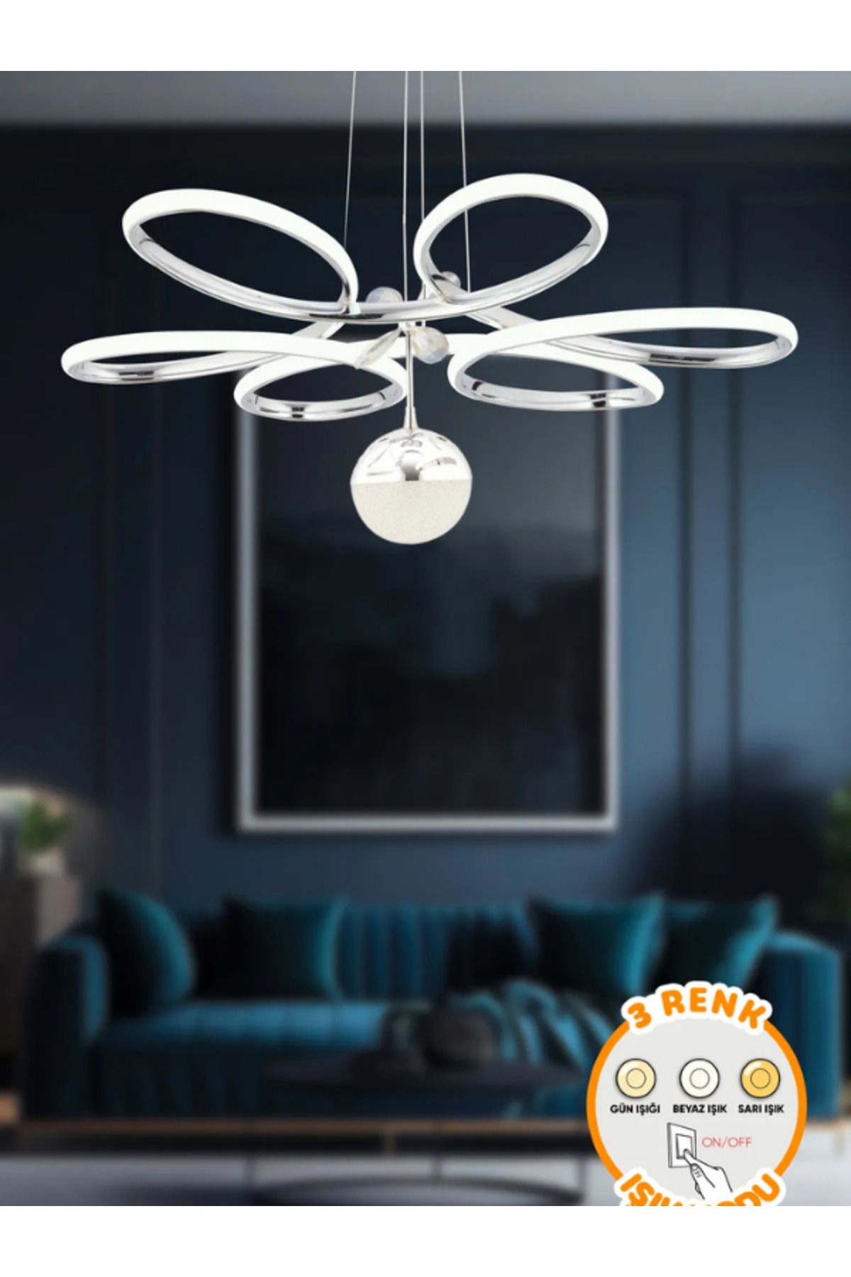 B&F STORE NEW STYLE Papatya Toplu Krom Ledli Lüx Modern Beyaz Power Led Avize