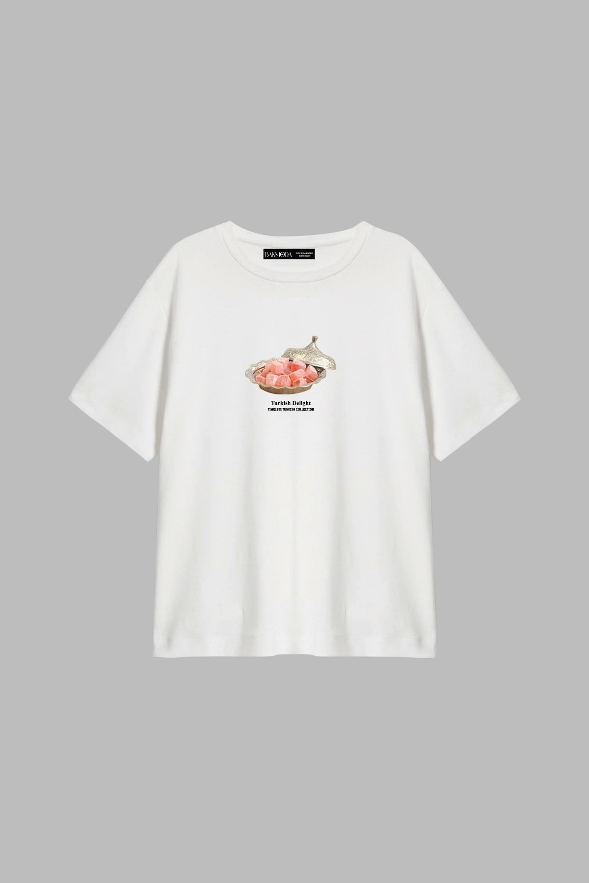 CİNEMA MODA Turkish Delight Baskılı Relaxed Fit Beyaz Kadın Tshirt