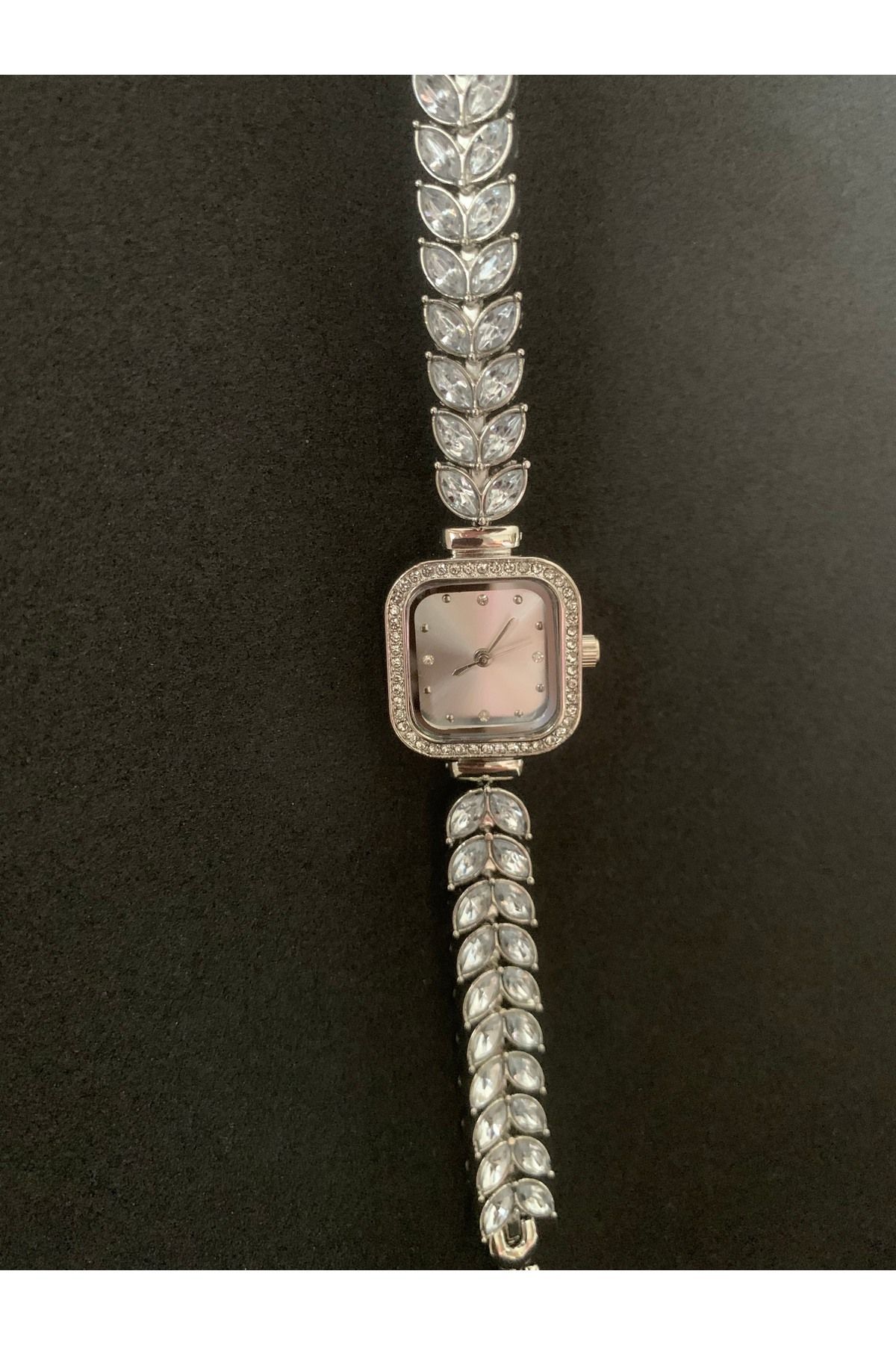 chaoyada Kare Kadran Vintage Zirkon Taşlı Yeşil Gümüş Gold Kadın Saat Özel kutusunda