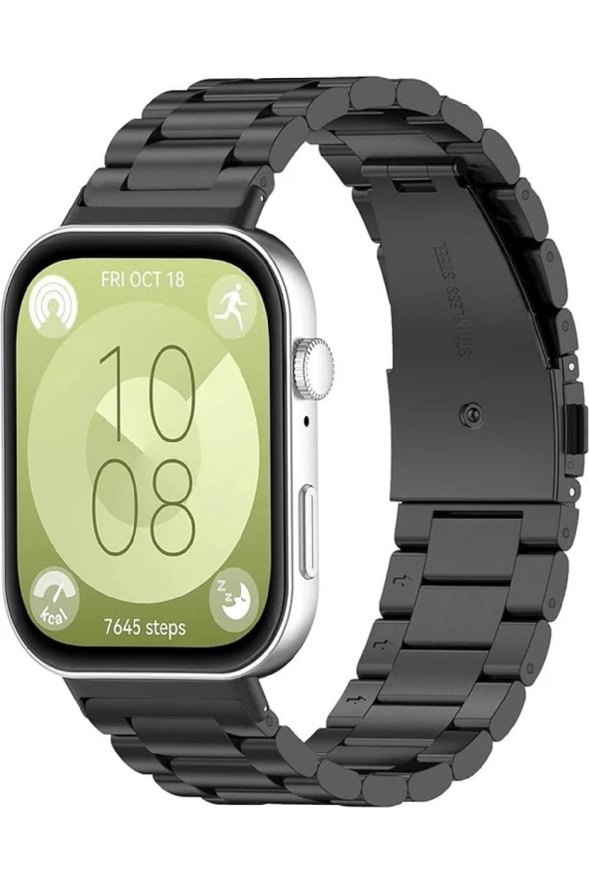 bbtech Huawei Watch Fit 3 / Fit 4 / Fit 4 Pro Uyumlu Metal Baklalı Kordon Old Money Kayış