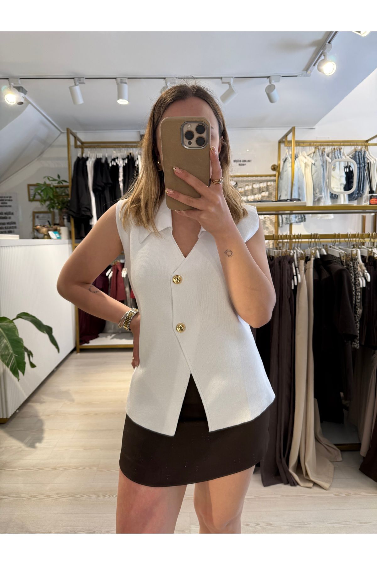 Boutique Mint Beyaz Triko Yelek