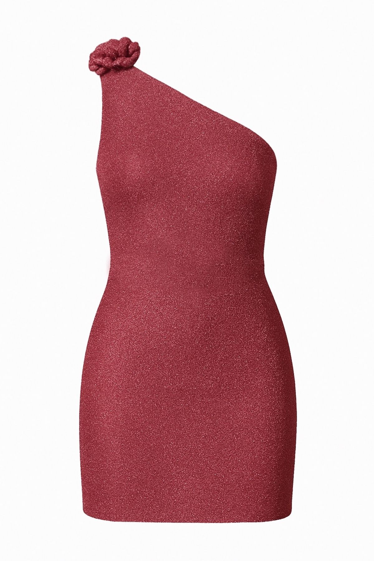 rashera ROSELLE Gül Detaylı Tek Omuzlu Mini Abiye Elbise (Pembe)