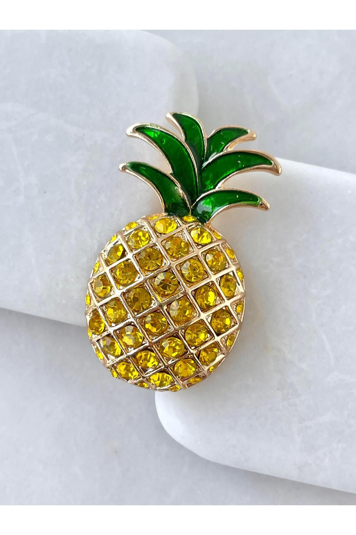 Seda Bijuteri Kristal Taşlı Ananas Broş Gold