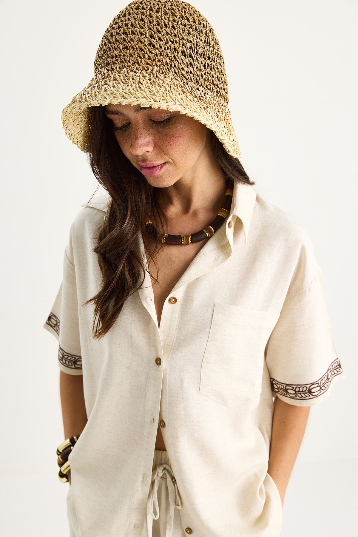 Bianco Lucci-Women's Gradient Color Transition Hand Knitted Straw Hat 14404 60801008 2