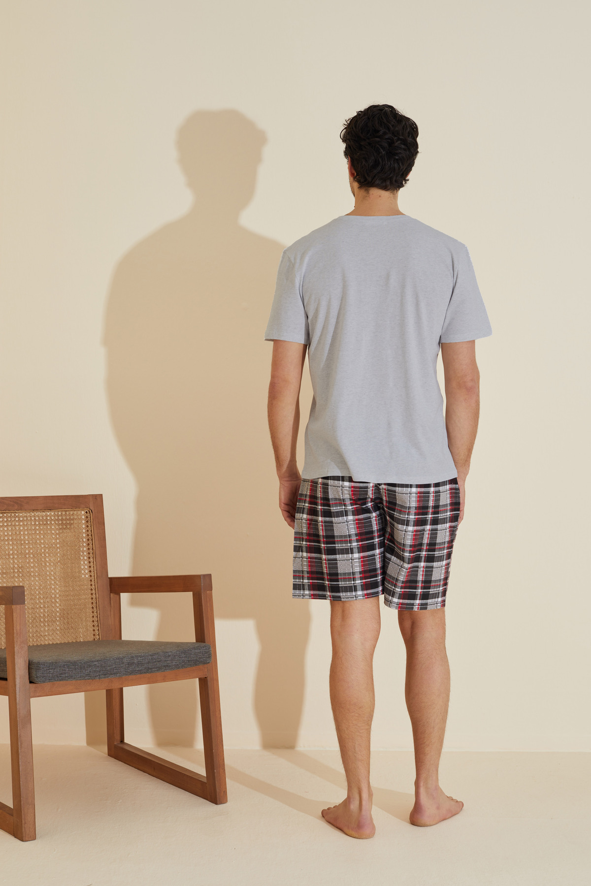 Siyah İnci  gri desenli Bisiklet Yaka Örme Şort Takım 25109639 - Görsel 3