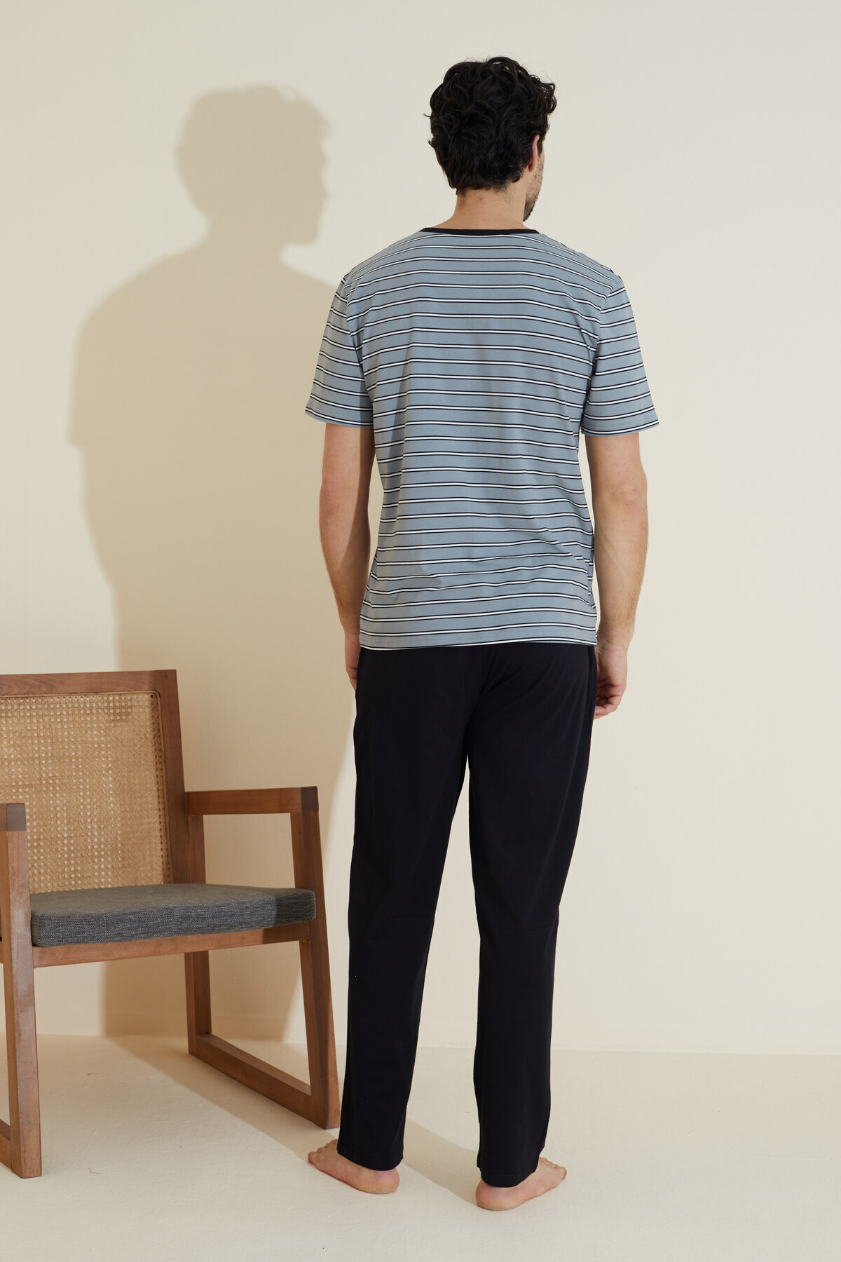 Siyah İnci  gri desenli Bisiklet Yaka Örme Pijama Takım 25109836 - Görsel 3