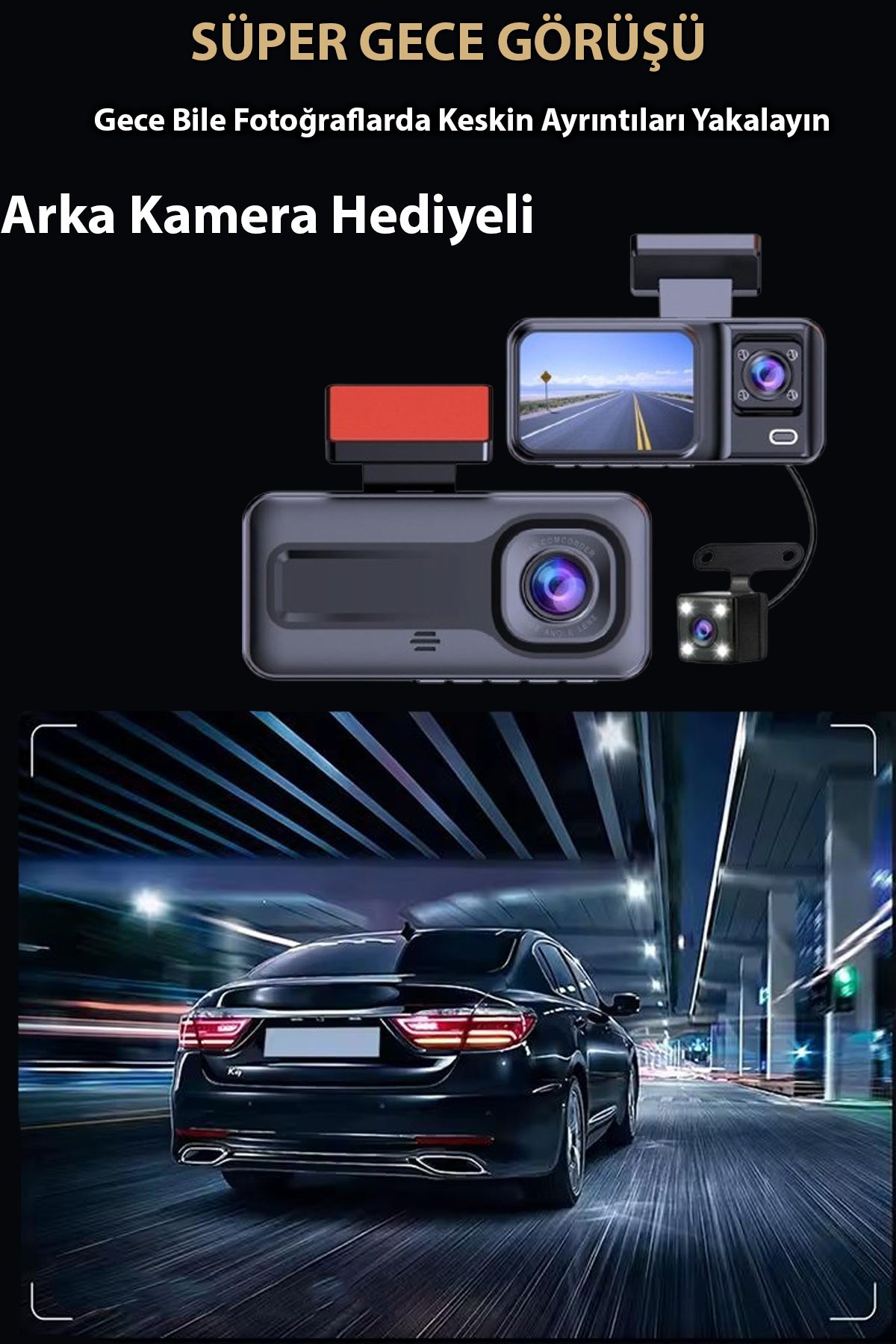 nextbuy 1080PDash Cam Full Hd Araç içi Kamera Ön Arka ve İç Kayıt 3 Kamera Gece Görüşlü Sensör Geniş Açı A98
