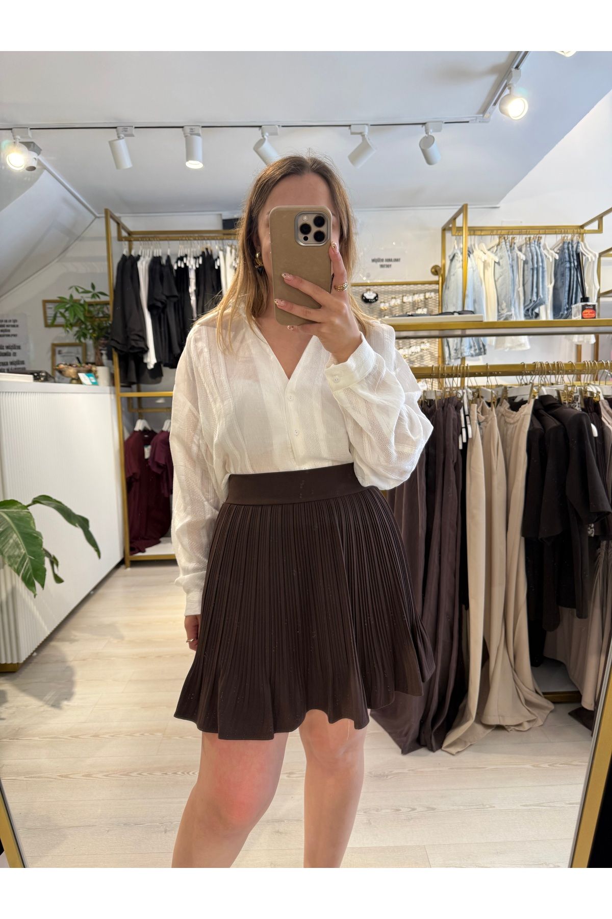 Boutique Mint Kahve Pilise Etek