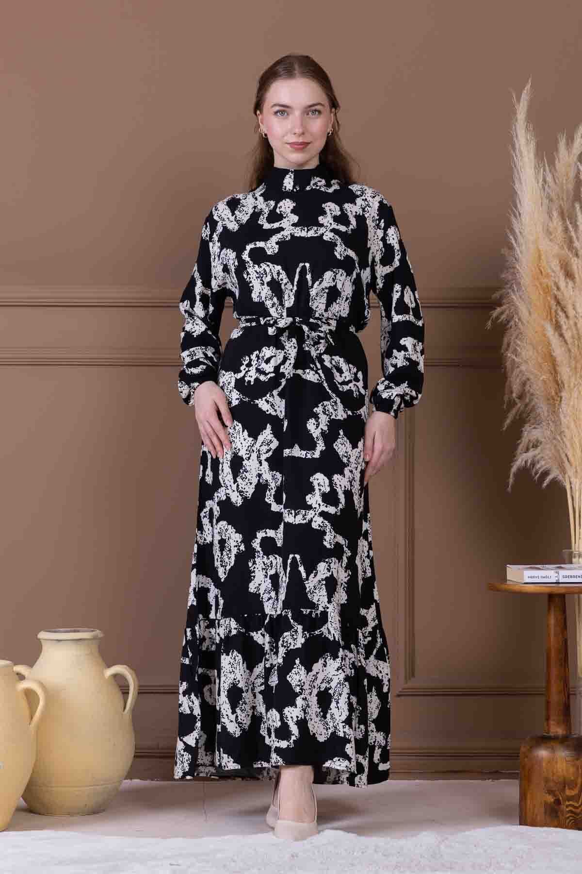 Meşe Moda siyah desenli elbise