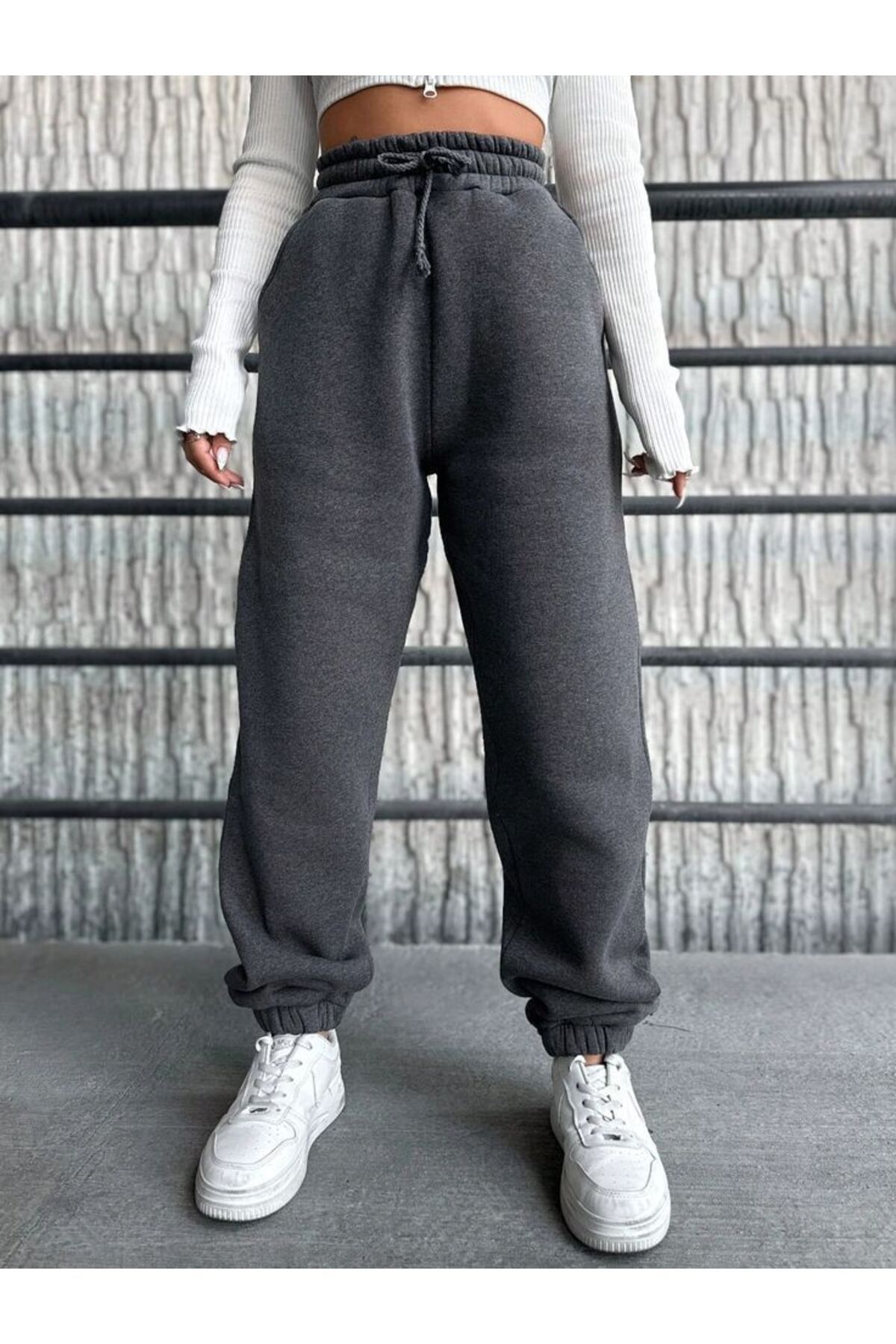 UYN SPORT Beli Lastikli Jogger Paça Eşofman Altı Antrasit