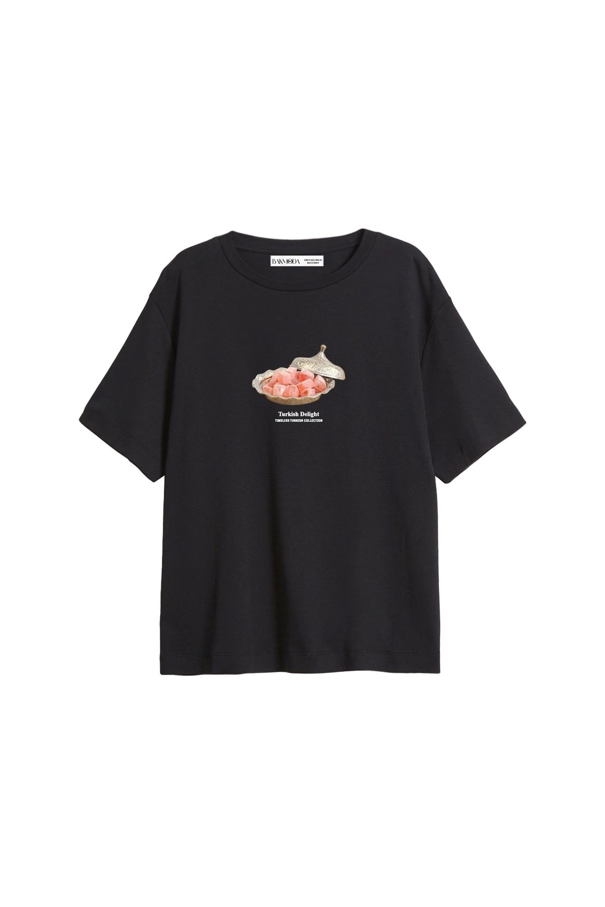 CİNEMA MODA Turkish Delight Baskılı Relaxed Fit Siyah Kadın Tshirt