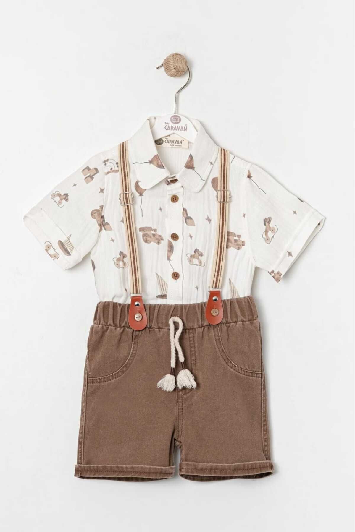 GüneşIşığı %100 COTTON ERKEK BEBEK GÖMLEKLİ ŞORTLU TAKIM 6-24 AY